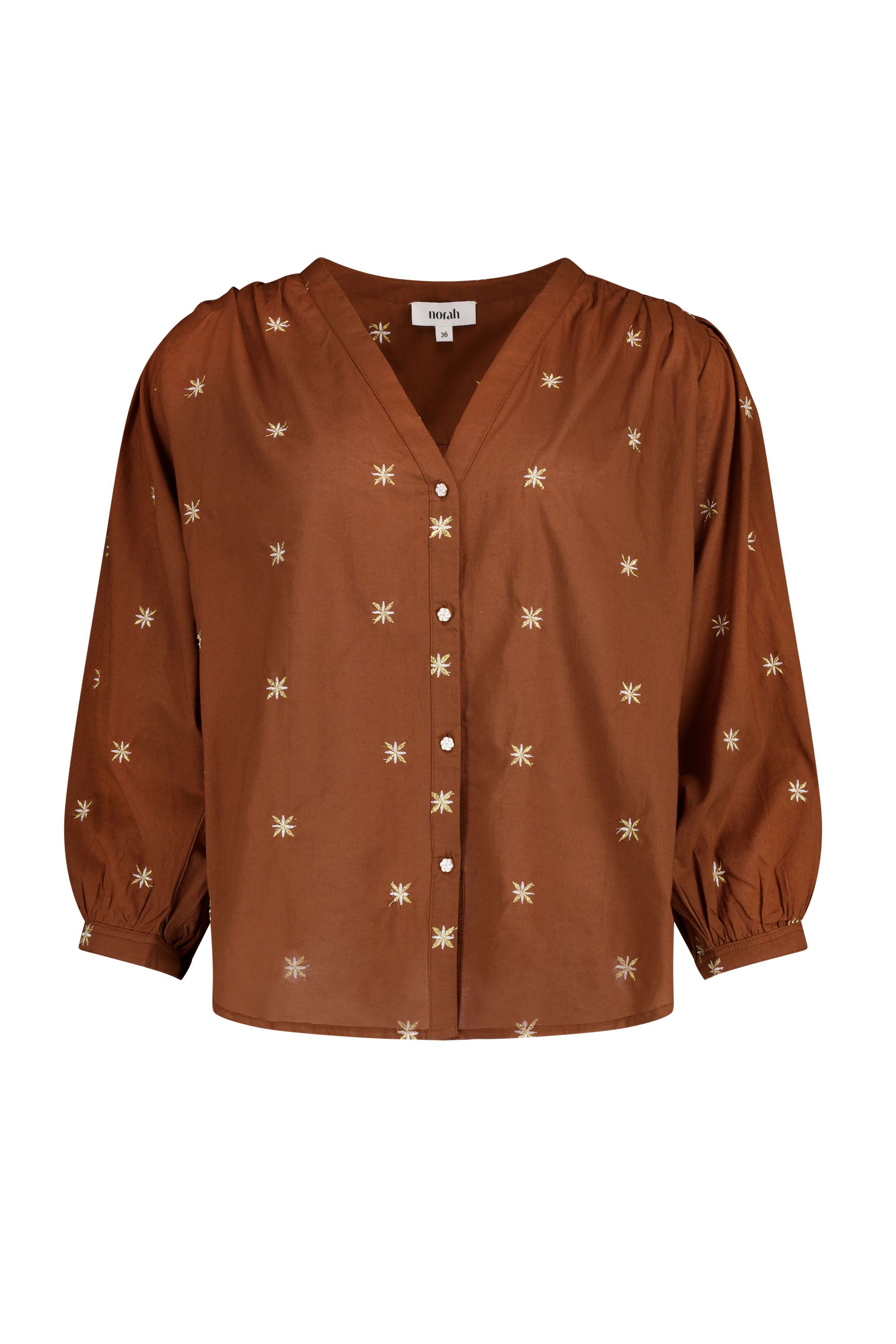 Norah Bruine blouse met borduursels brown multicolor 218769-220