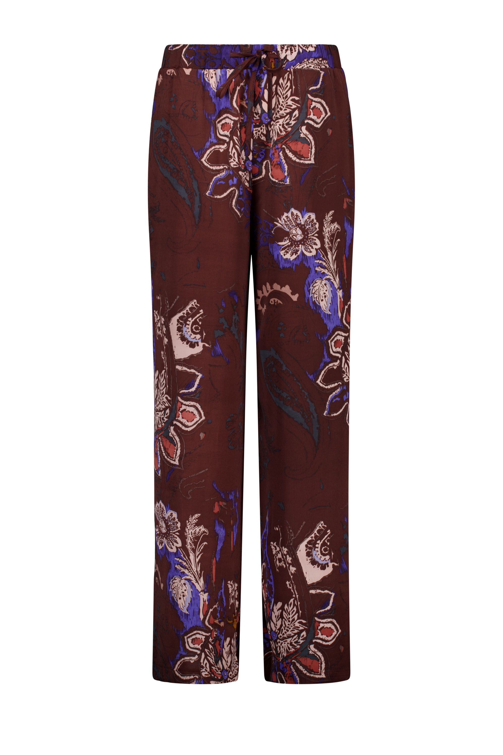 Norah Wide fit broek | Bruin | Bloemenprint brown multicolor 218777-220