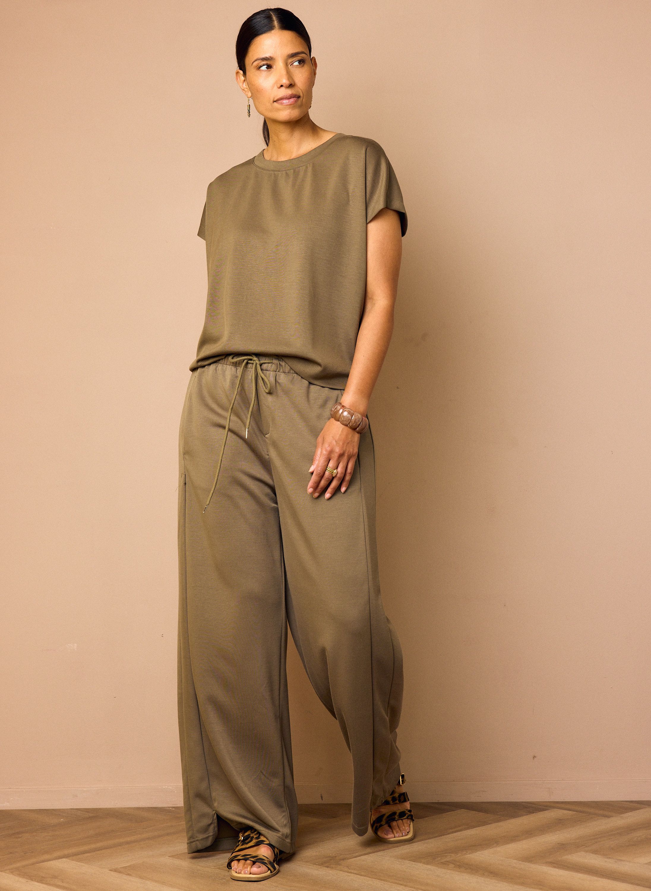 Norah Wide fit broek | Donkergroen dark olive 218782-598
