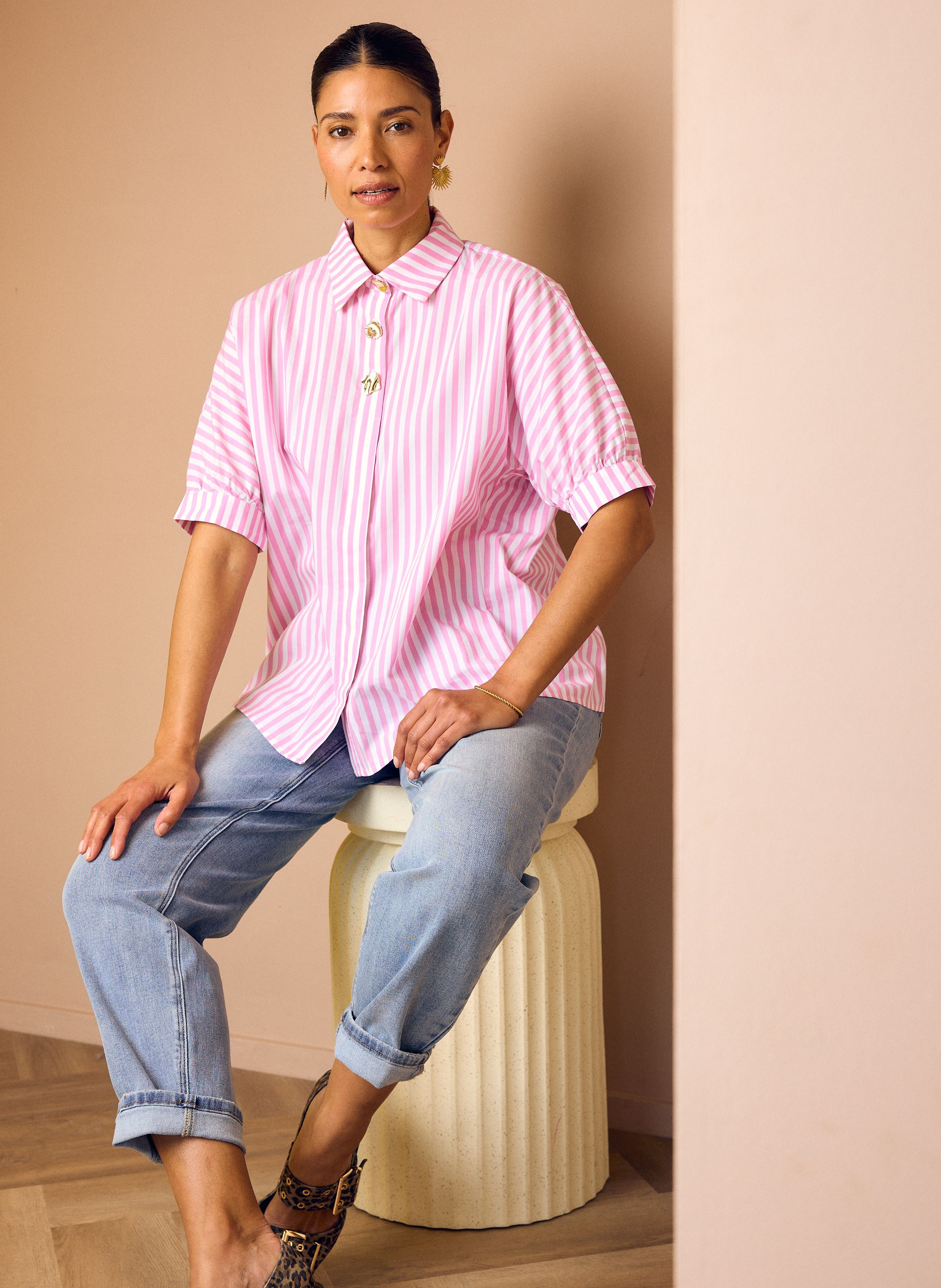 Norah Roze/wit gestreepte blouse pink/ecru 218784-941-48
