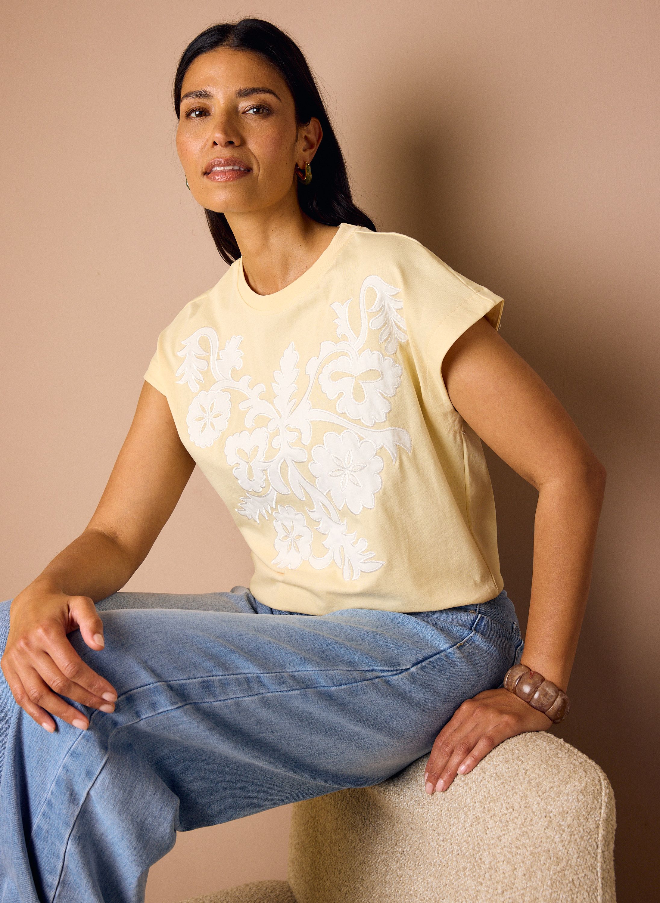 Norah Lichtgeel shirt met borduursels vanilla multicolor 218793-108-44