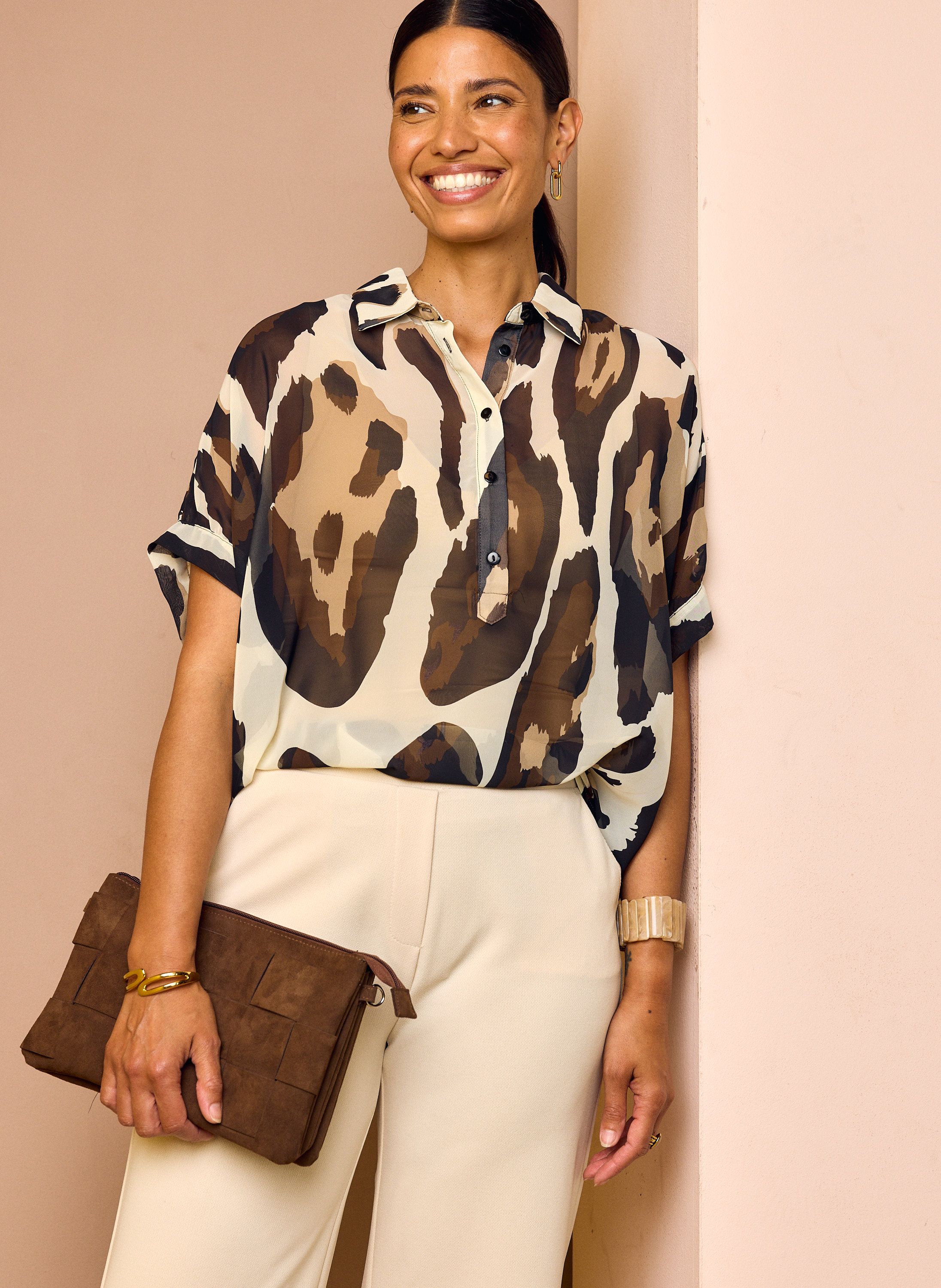 Norah Zandkleurige blouse met grafische print sand multicolor 218794-121