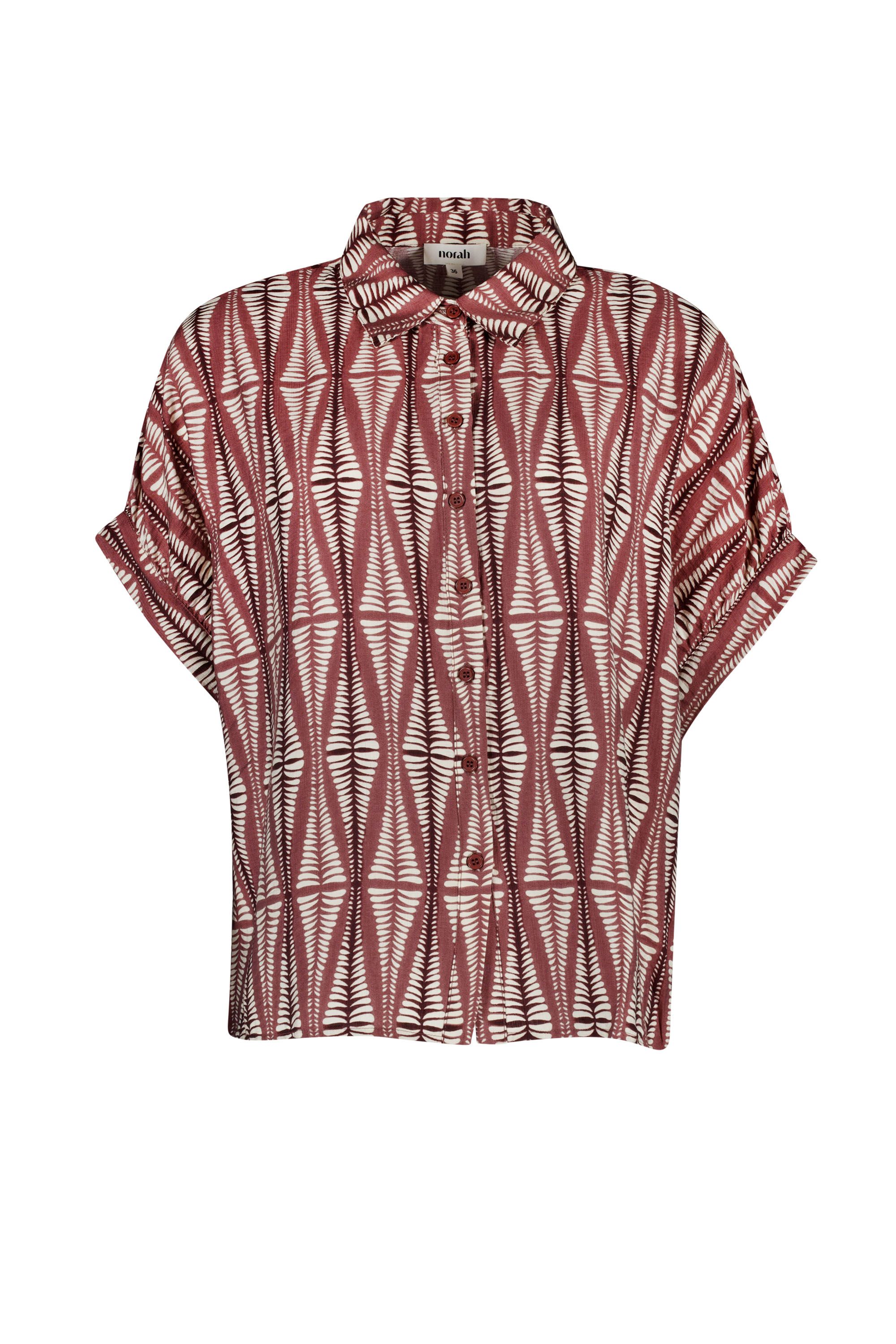 Norah Bruin/ecru blouse met grafische print  218796-241-34