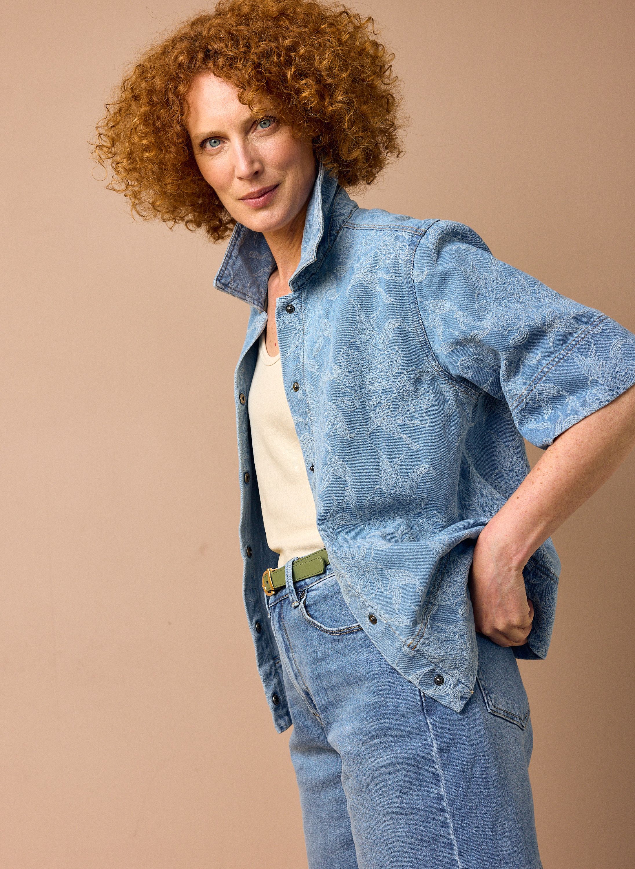 Norah Blauw denim jasje met print mid denim 218797-479