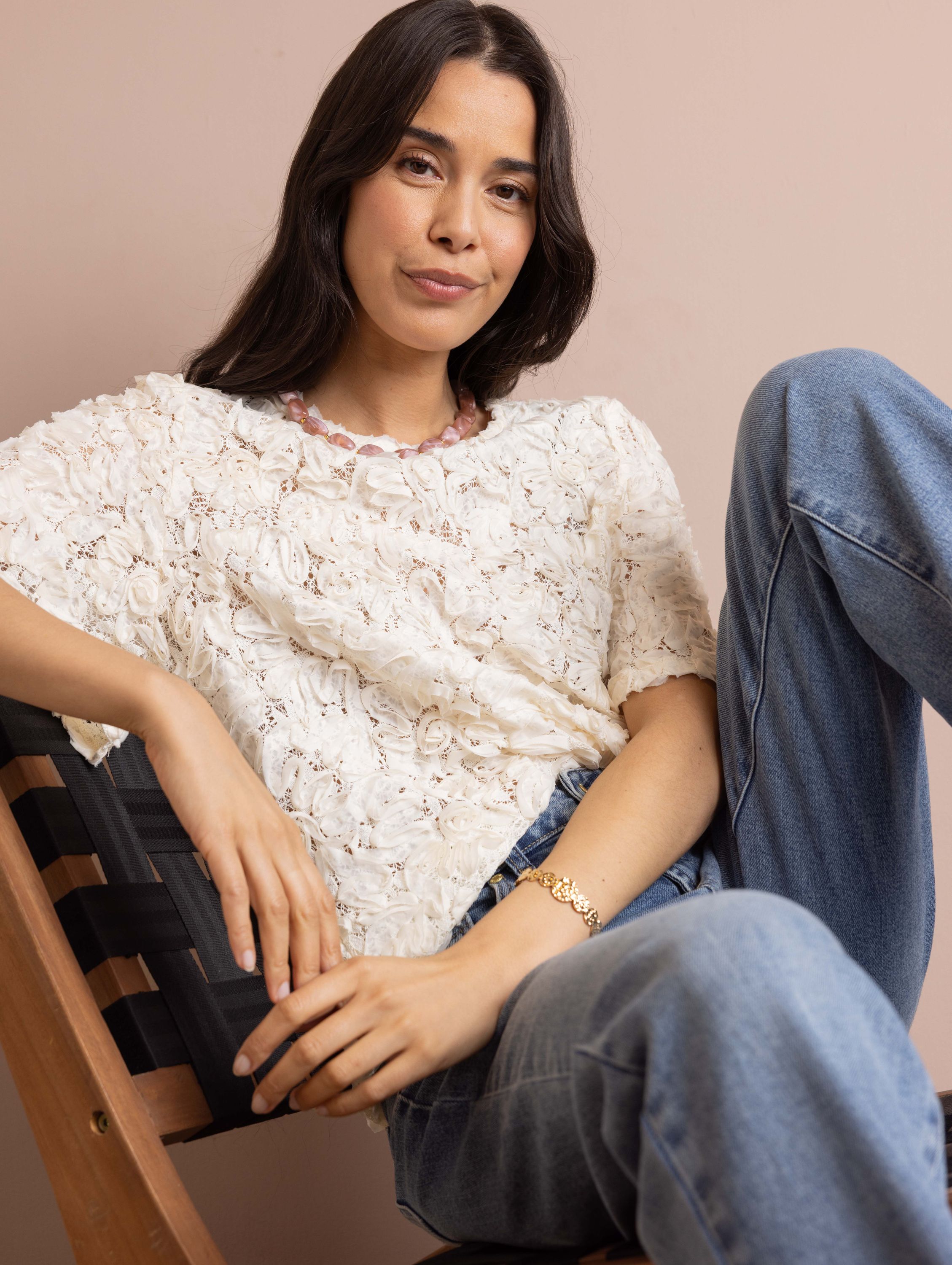 Norah Off-white shirt met bloemenstructuur off-white 218798-101-42