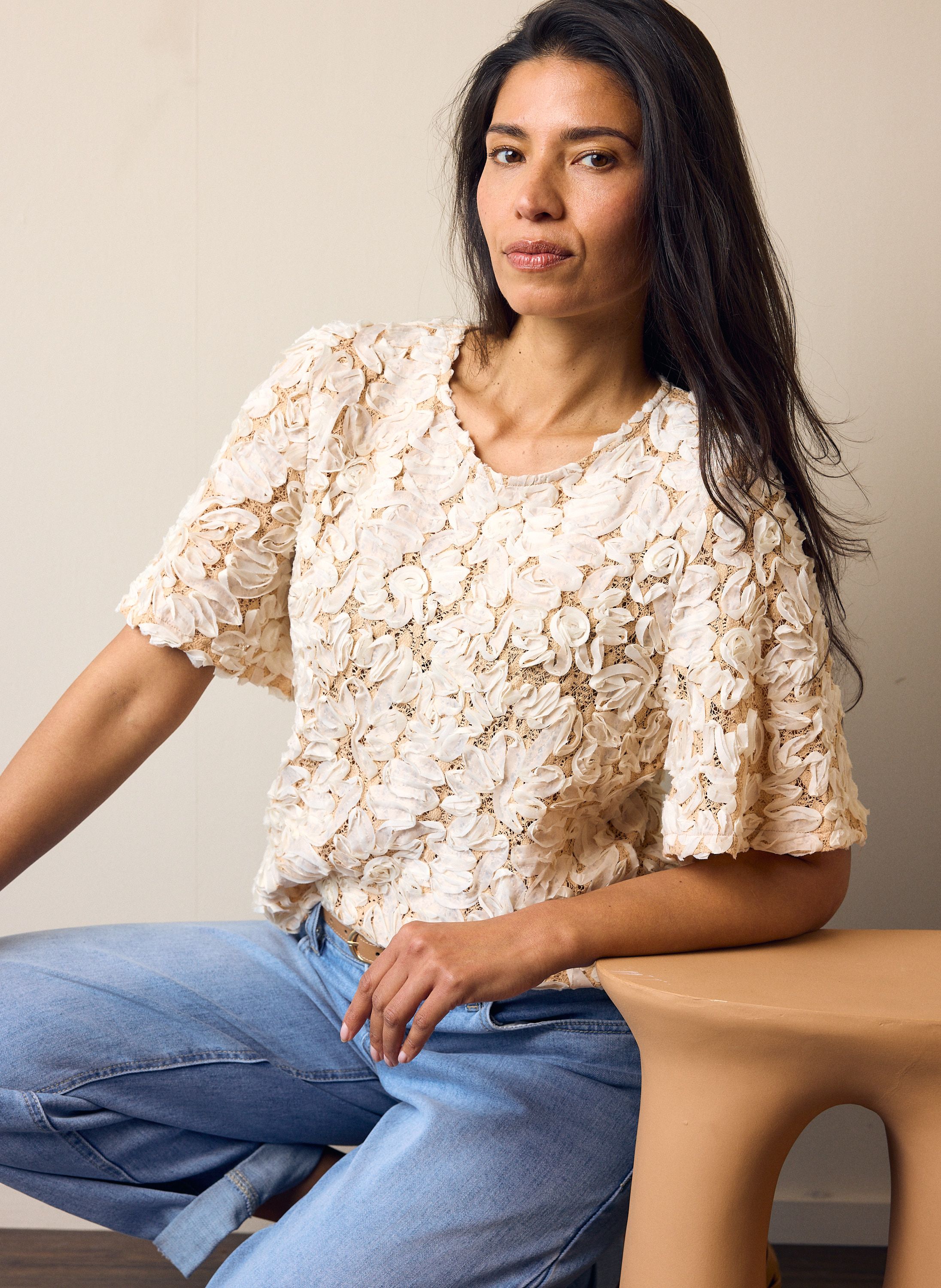 Norah Zalmkleurig shirt met bloemenstructuur peach 218798-703-42