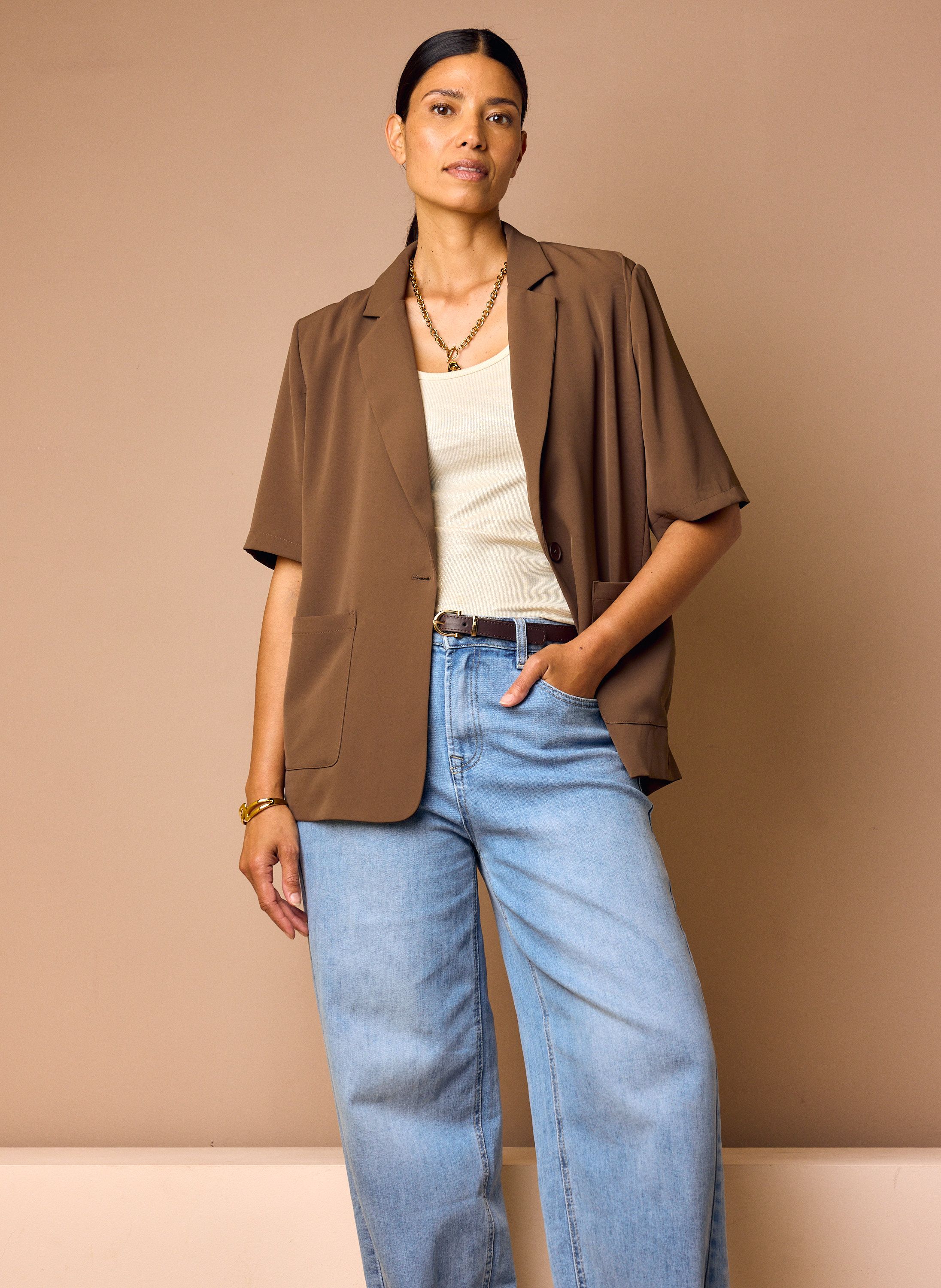 Norah Bruine blazer met korte mouwen chocolate 218802-290
