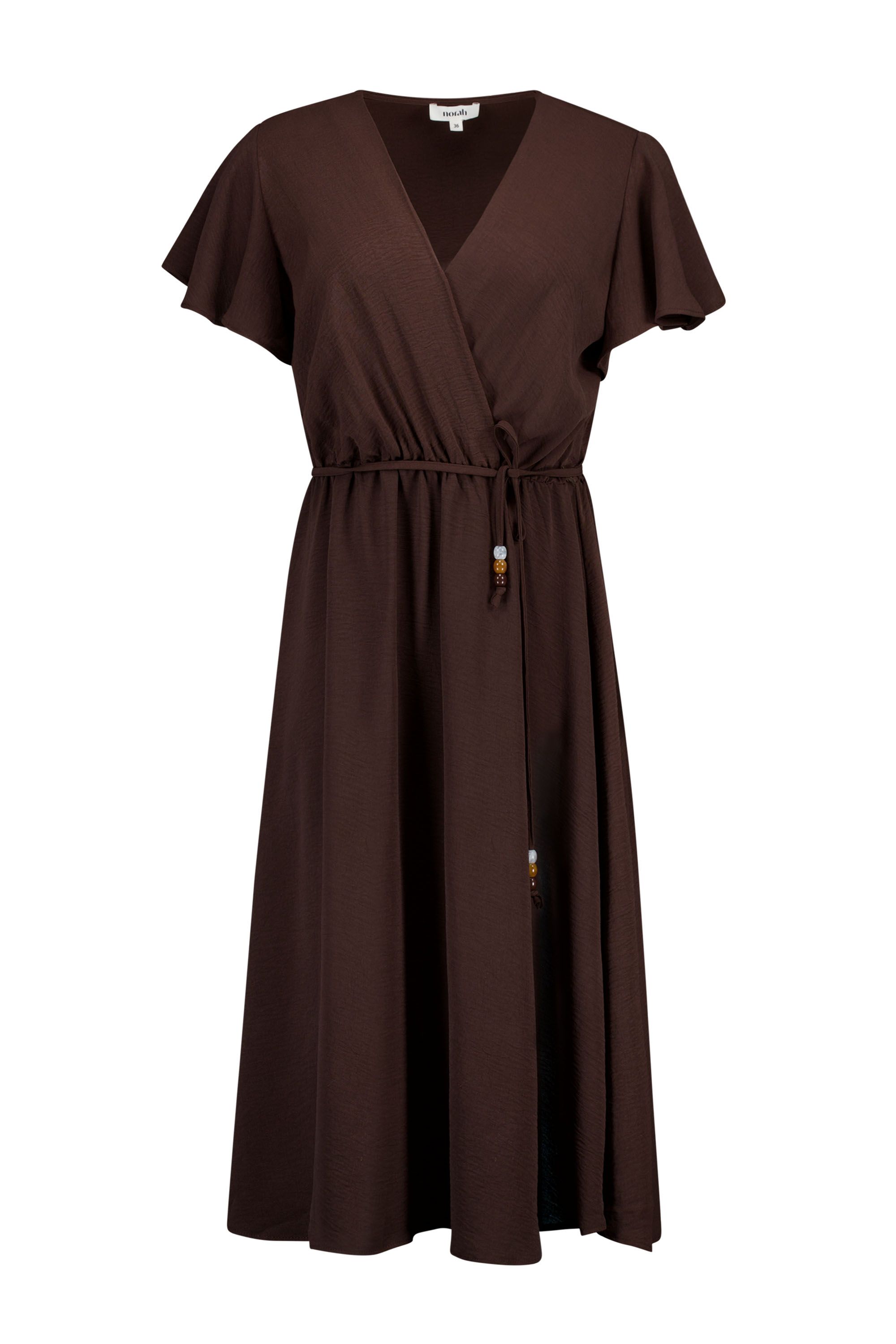 Norah Donkerbruine midi jurk met ceintuur dark brown 218824-299