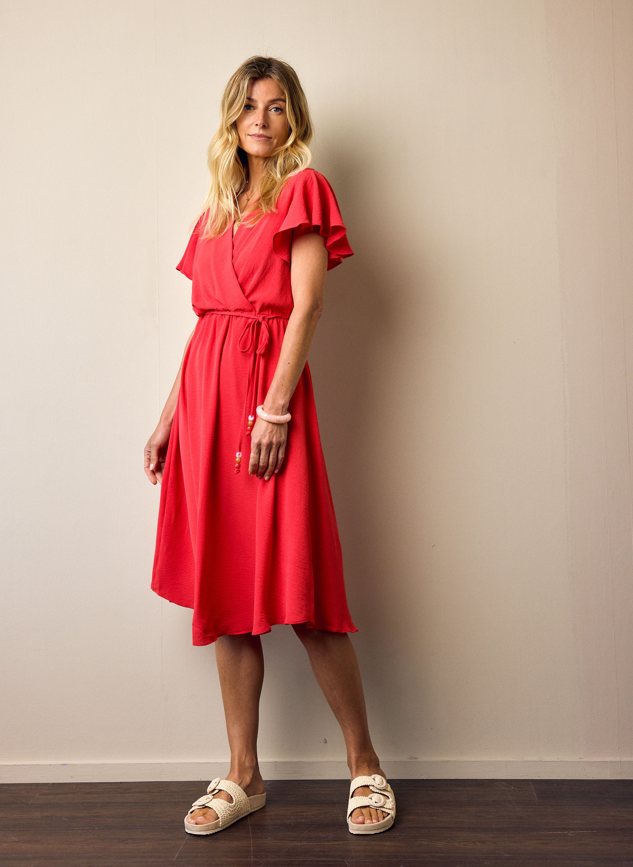 Norah Roze midi jurk met ceintuur azalea 218824-951