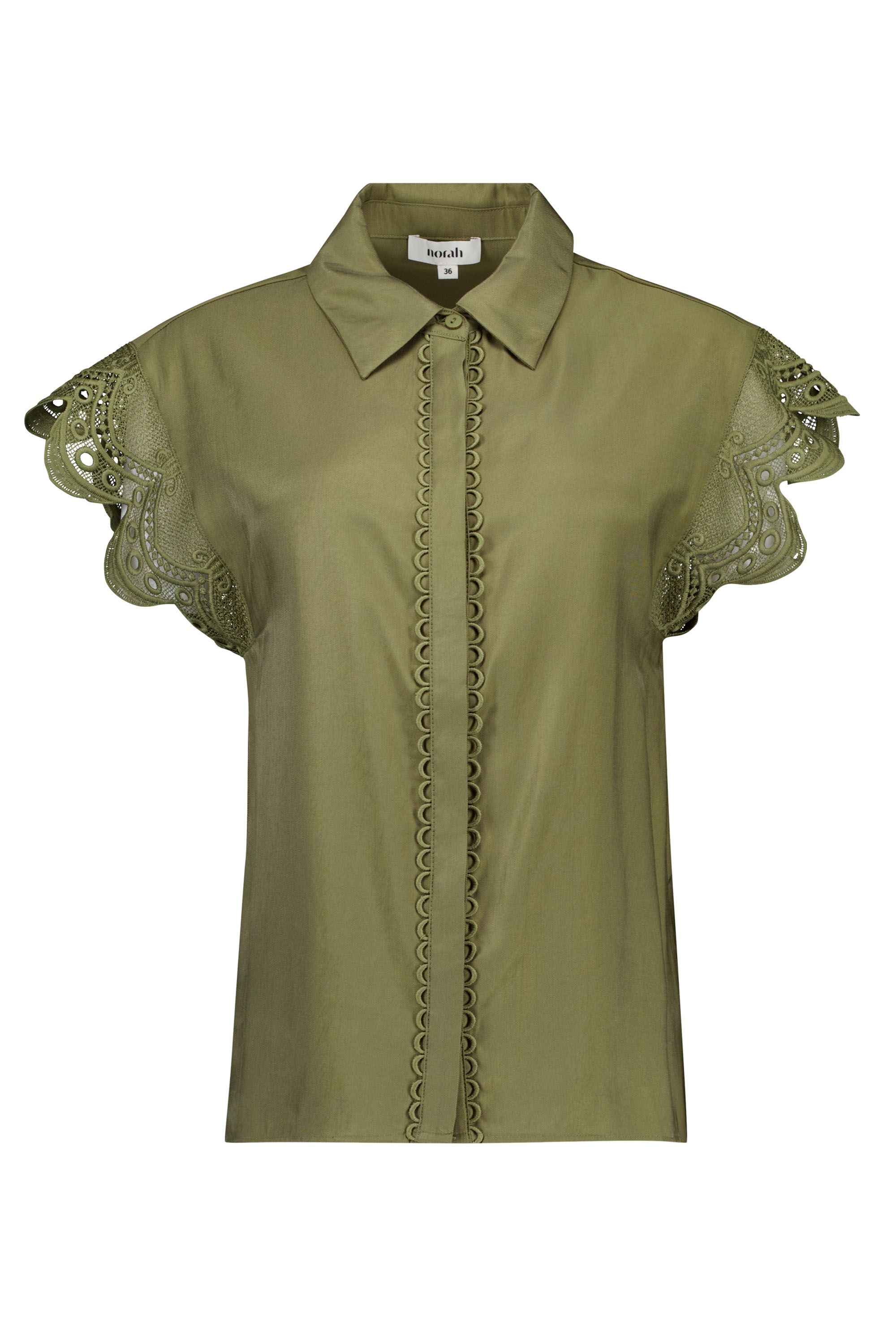 Norah Olijfgroene broderie blouse dark olive 218831-598