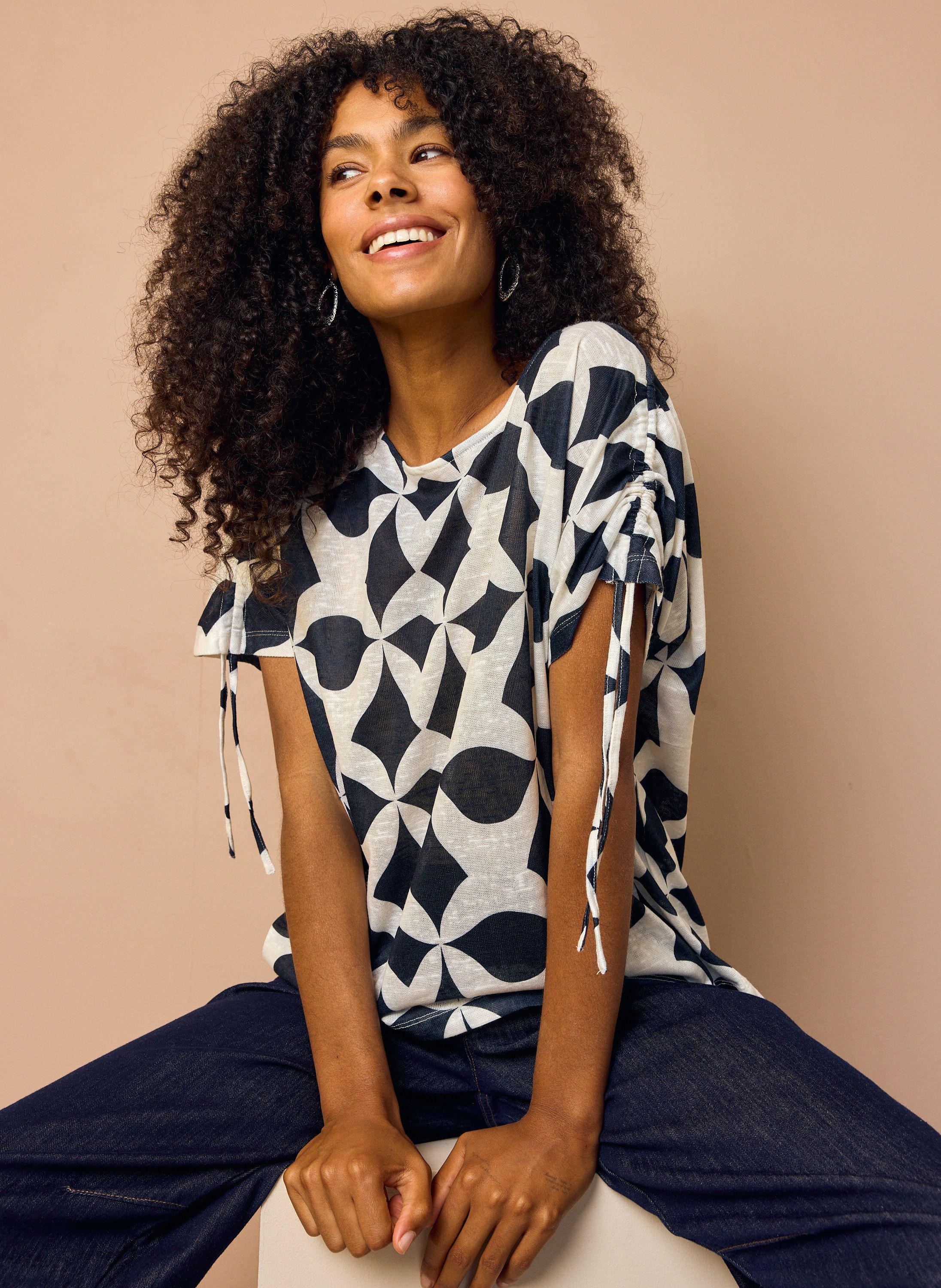 Norah Zwart/ecru shirt met grafische print black/ecru 218845-041