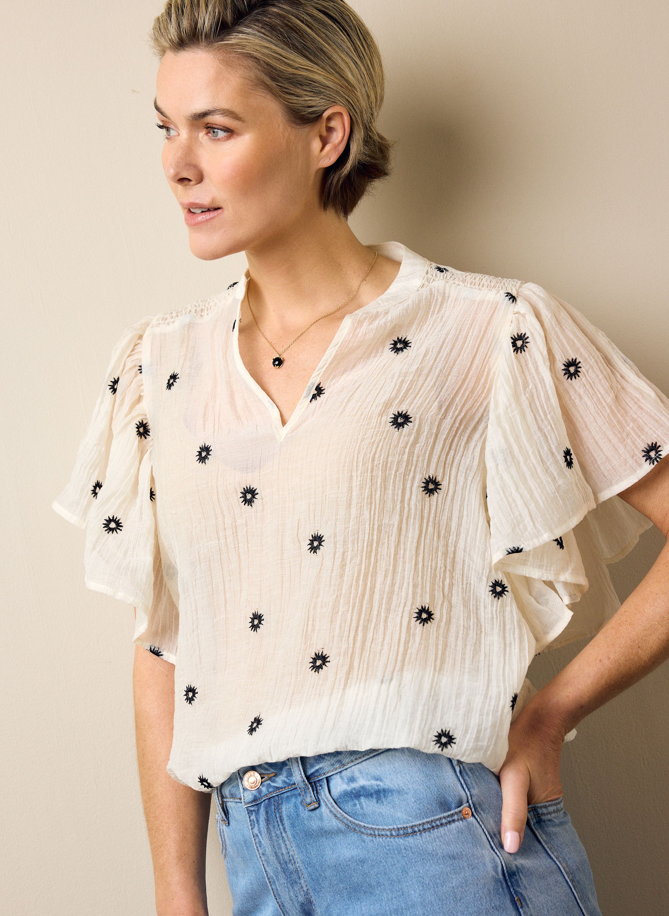 Norah Ecru blouse met zonnetjes ecru/black 218846-170-42