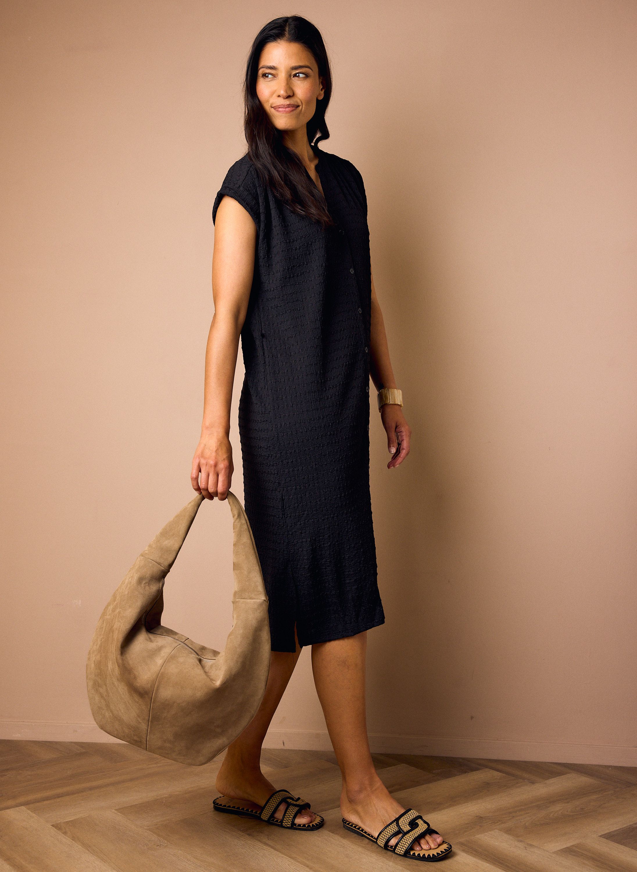 Norah Zwarte midi jurk met structuur black 218848-001-38