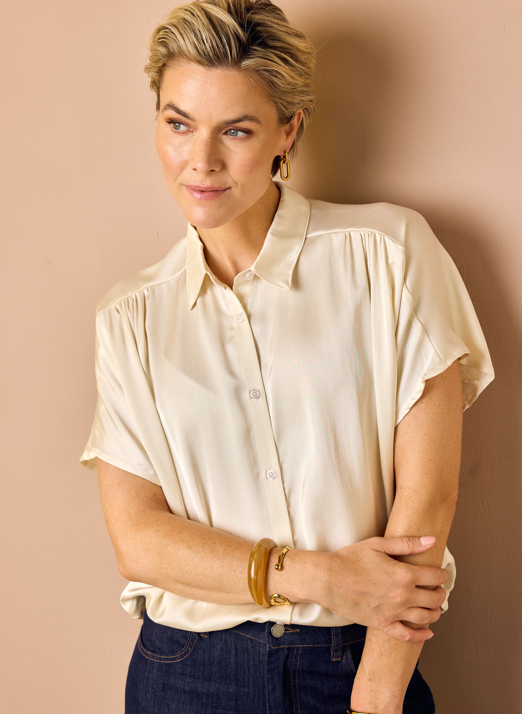 Norah Ecru satijnen blouse  ecru 218849-102