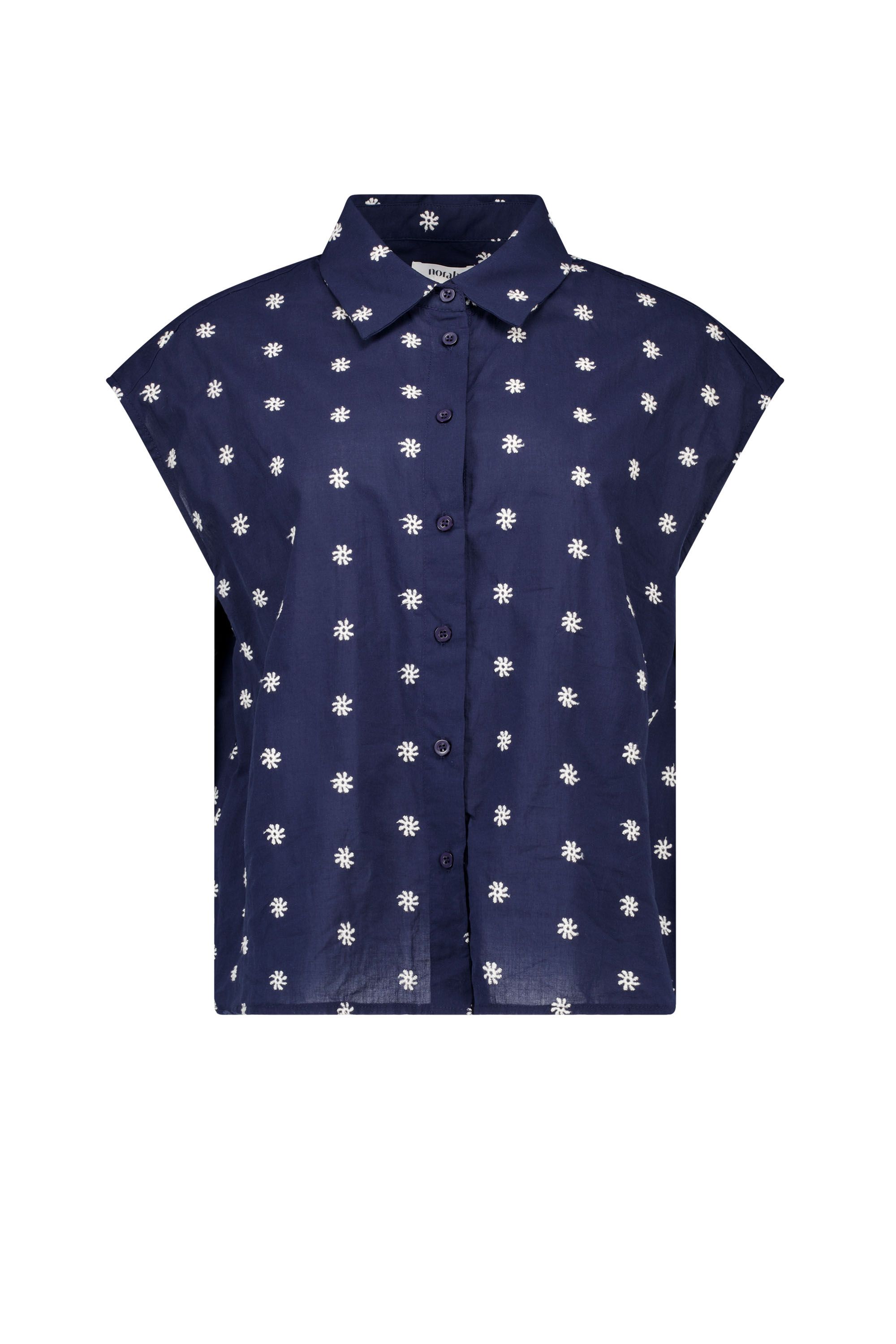 Norah Donkerblauwe blouse met borduursels blue/ecru 218850-441