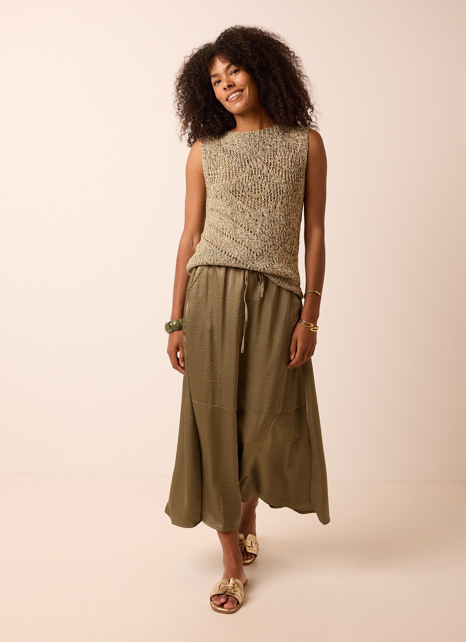 Norah Donkergroene satijnen midi rok dark olive 218851-598