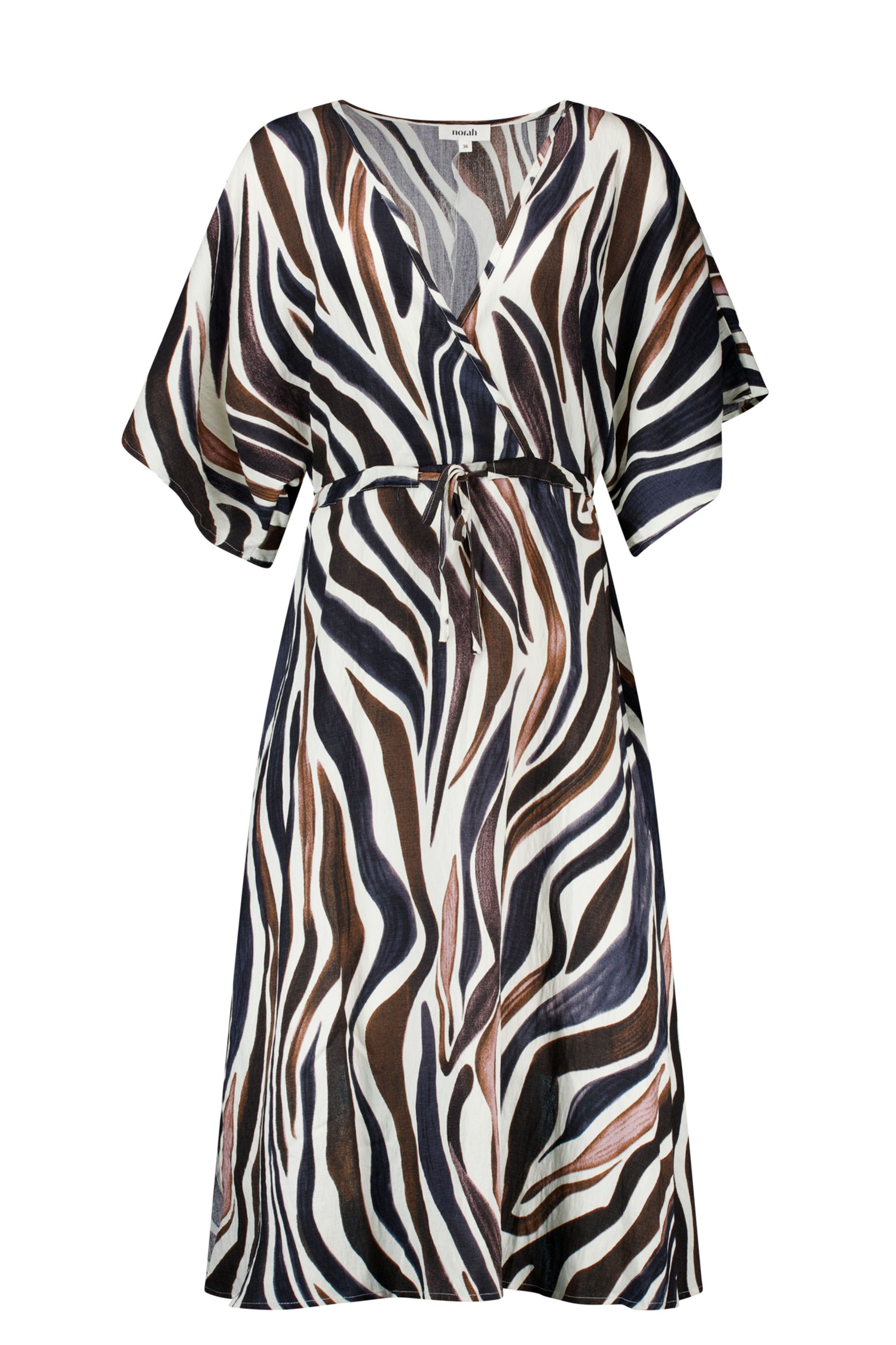 Norah Midi jurk met zebraprint brown multicolor 218852-220-42