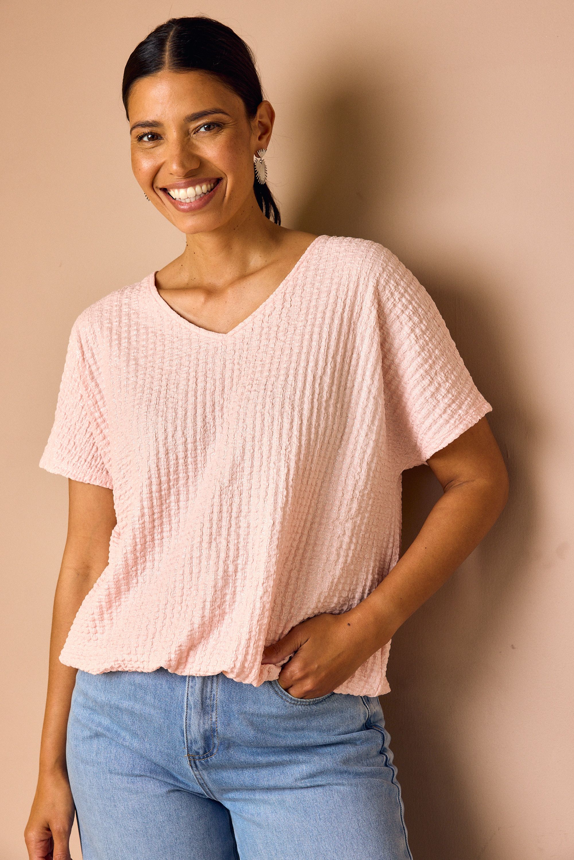 Norah Lichtroze shirt met structuur light rose 218853-901