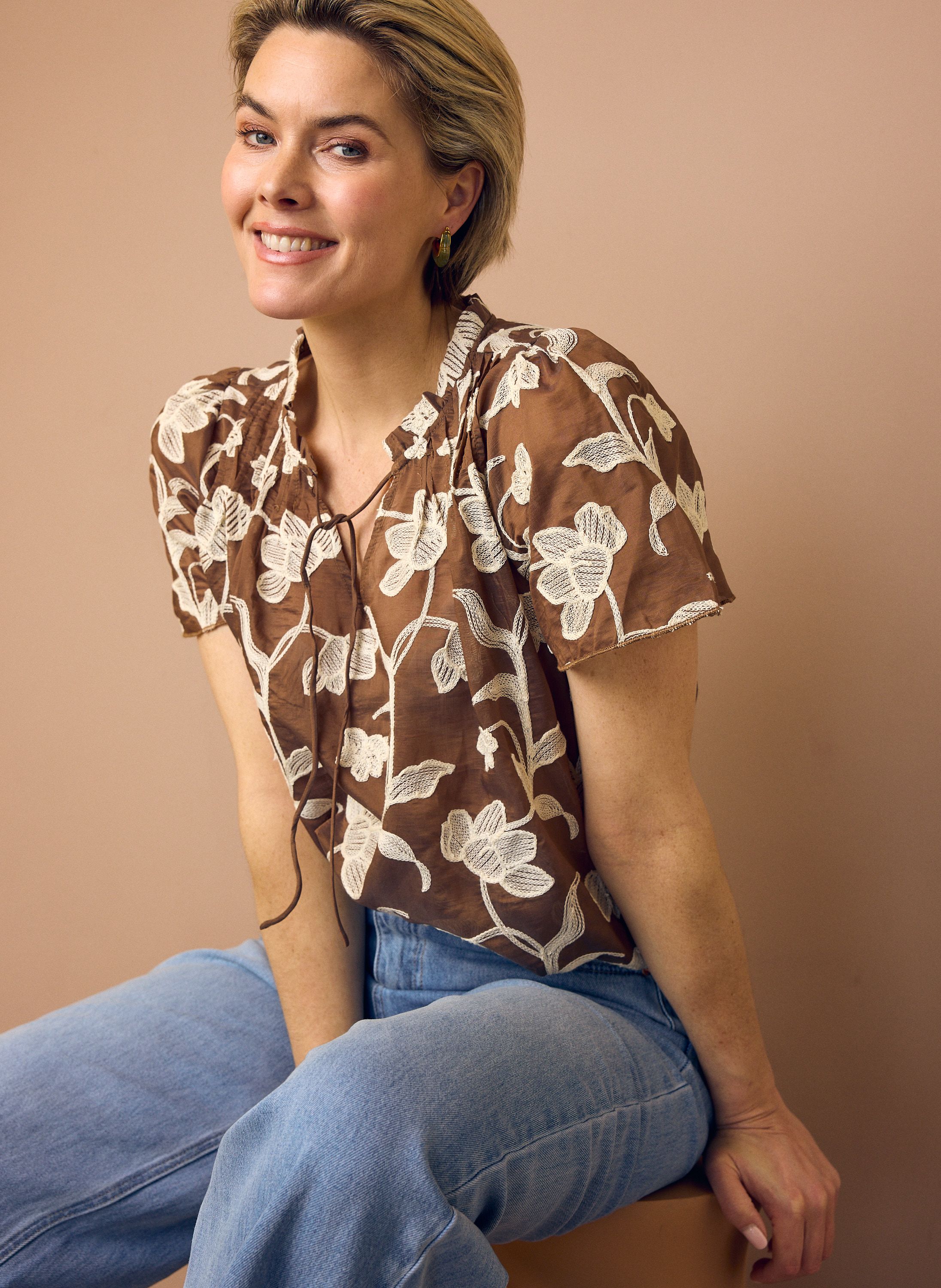 Norah Bruine blouse met bloemen Brown/Ecru 218856-241-46