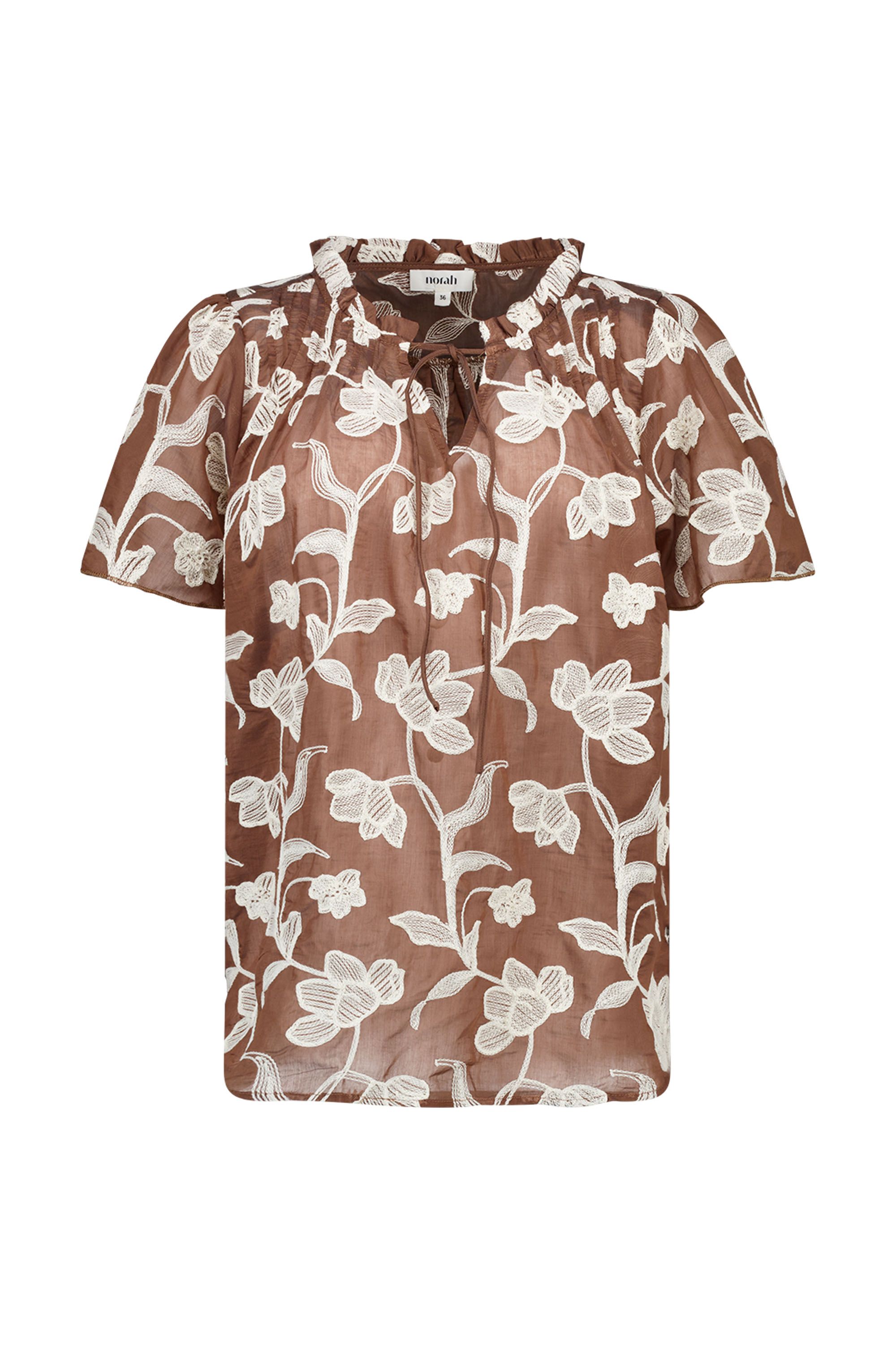 Norah Bruine blouse met bloemen Brown/Ecru 218856-241-46