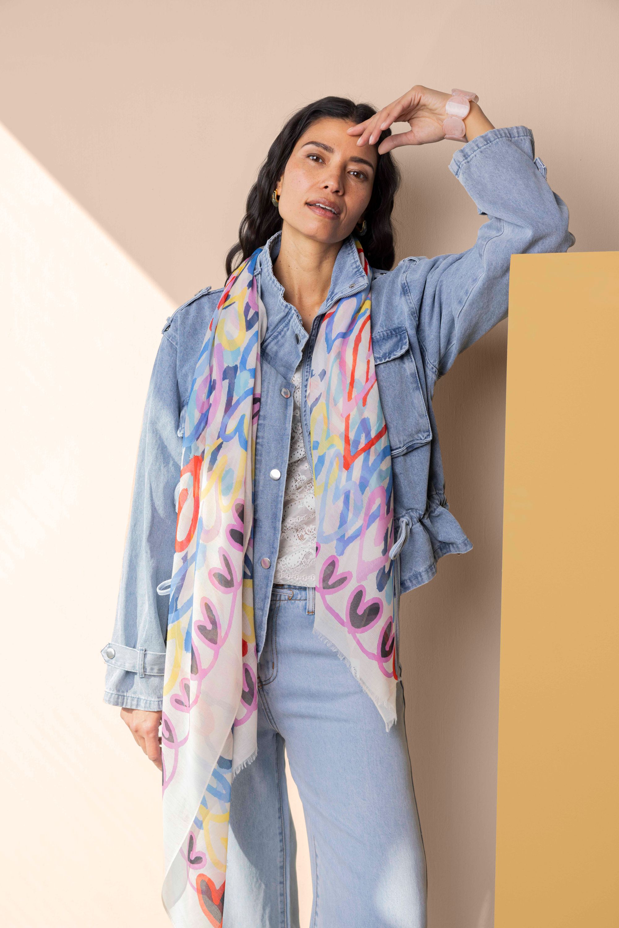 Norah Sjaal met gekleurde hartjes multicolor 218860-002-ONE