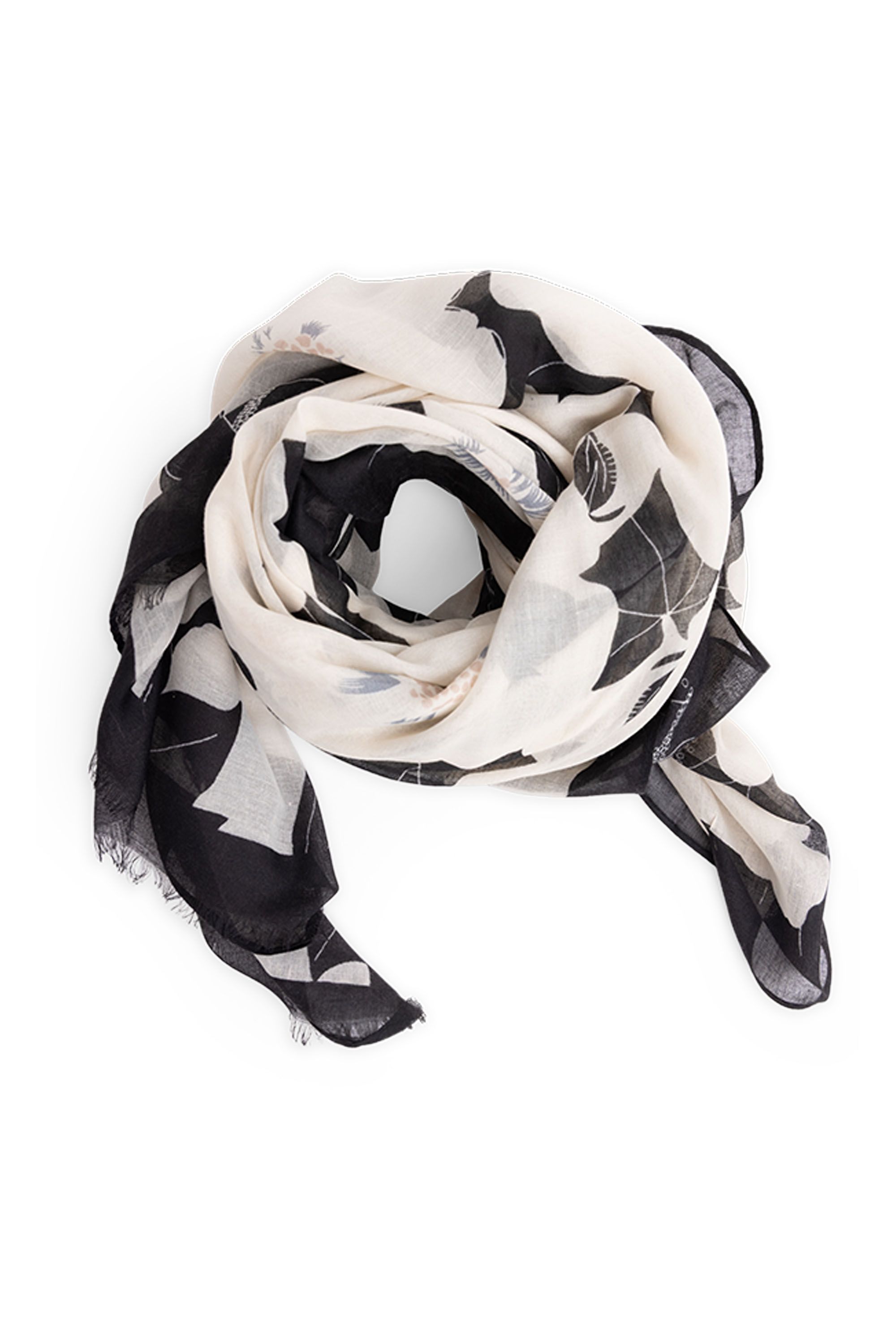 Norah Zwart/witte sjaal met bloemen black/white 218862-031-ONE