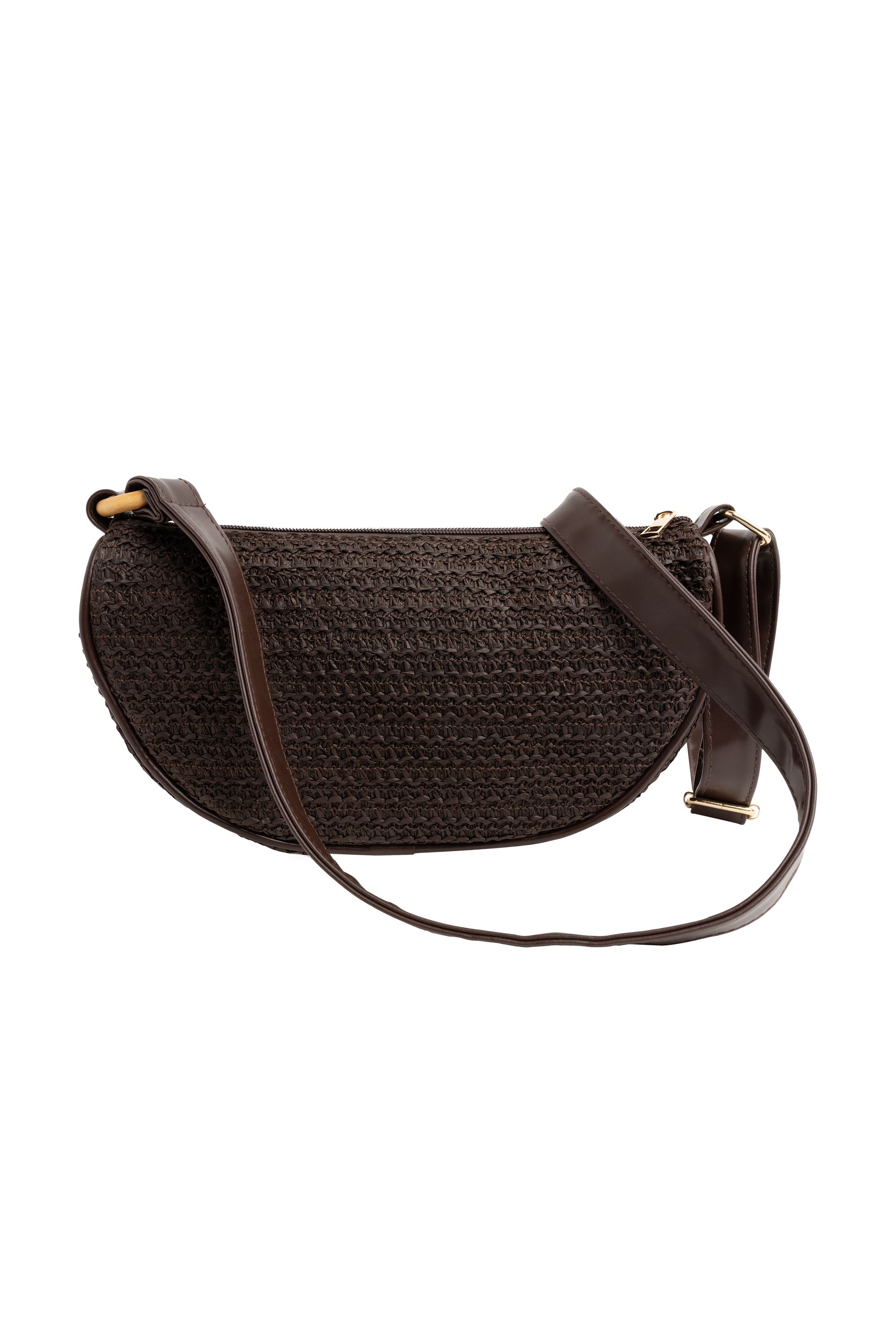 Norah Zwarte raffia crossbody tas  dark brown 218865-299-ONE