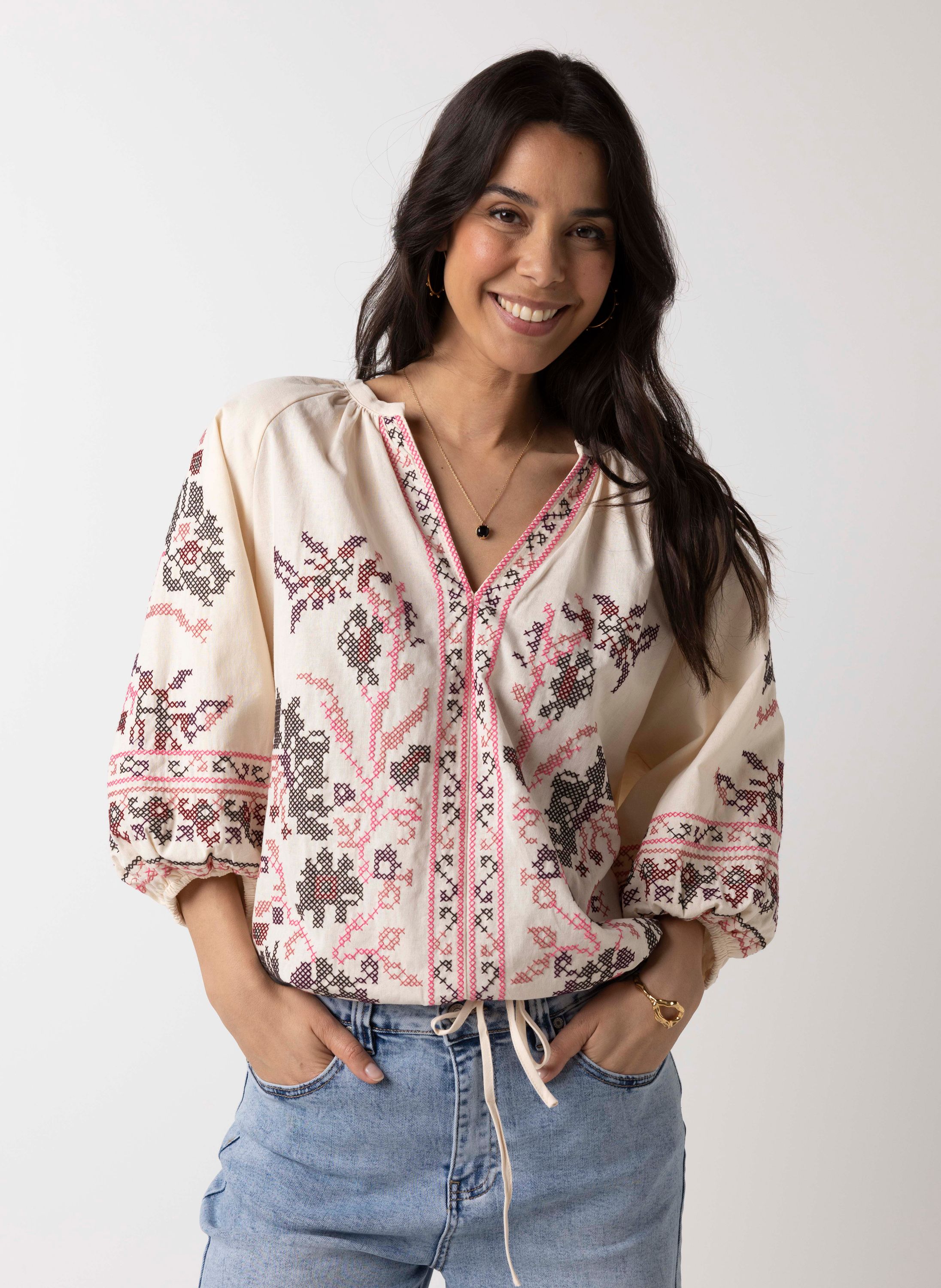 Norah Off-white blouse met borduursels off-white multicolor 218871-114-48