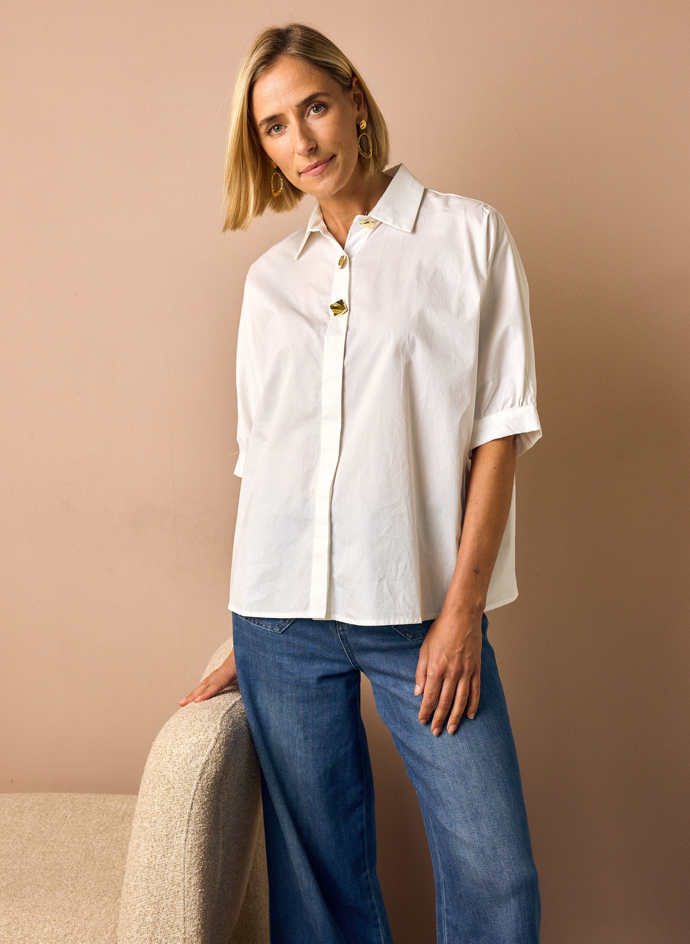 Norah Witte blouse met goudkleurige knopen white 218885-100