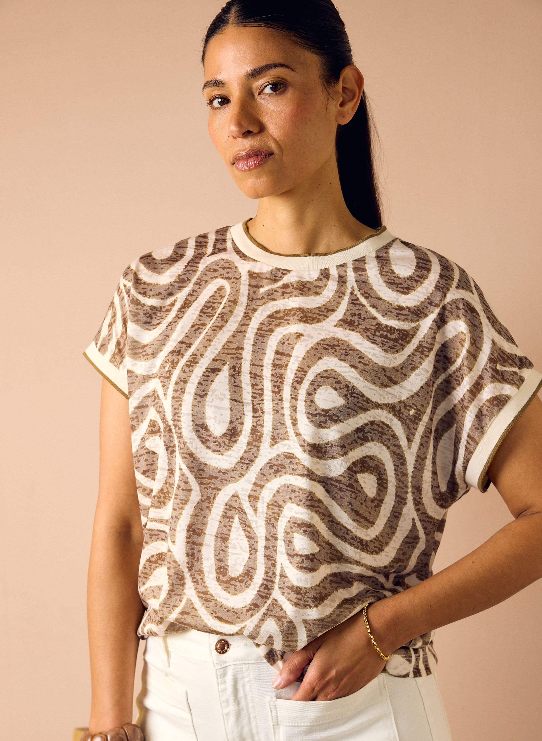 Norah Bruin shirt met grafische print Brown/Ecru 218893-241-34