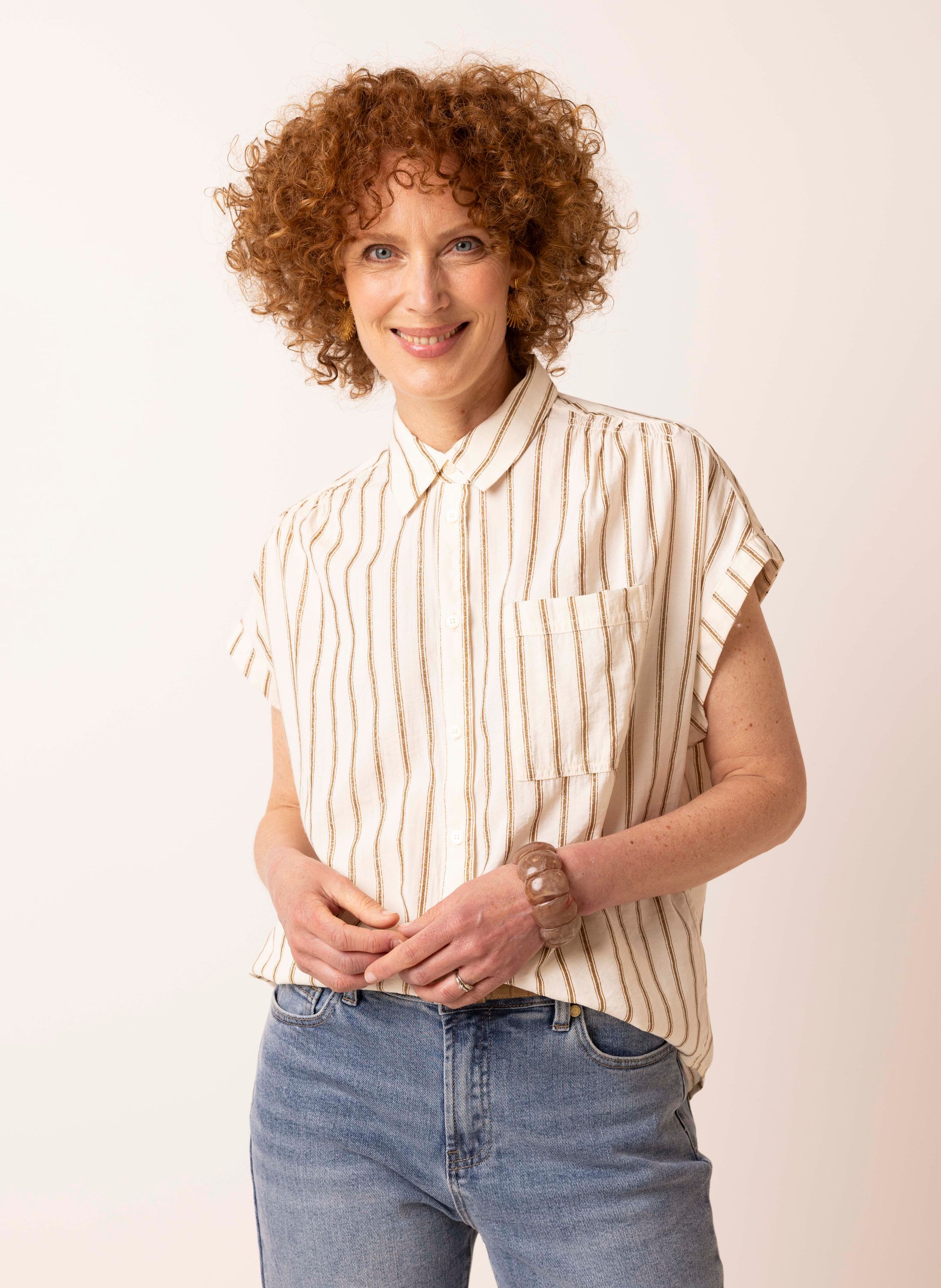 Norah Ecru/bruin gestreepte blouse ecru/brown 218905-172-36