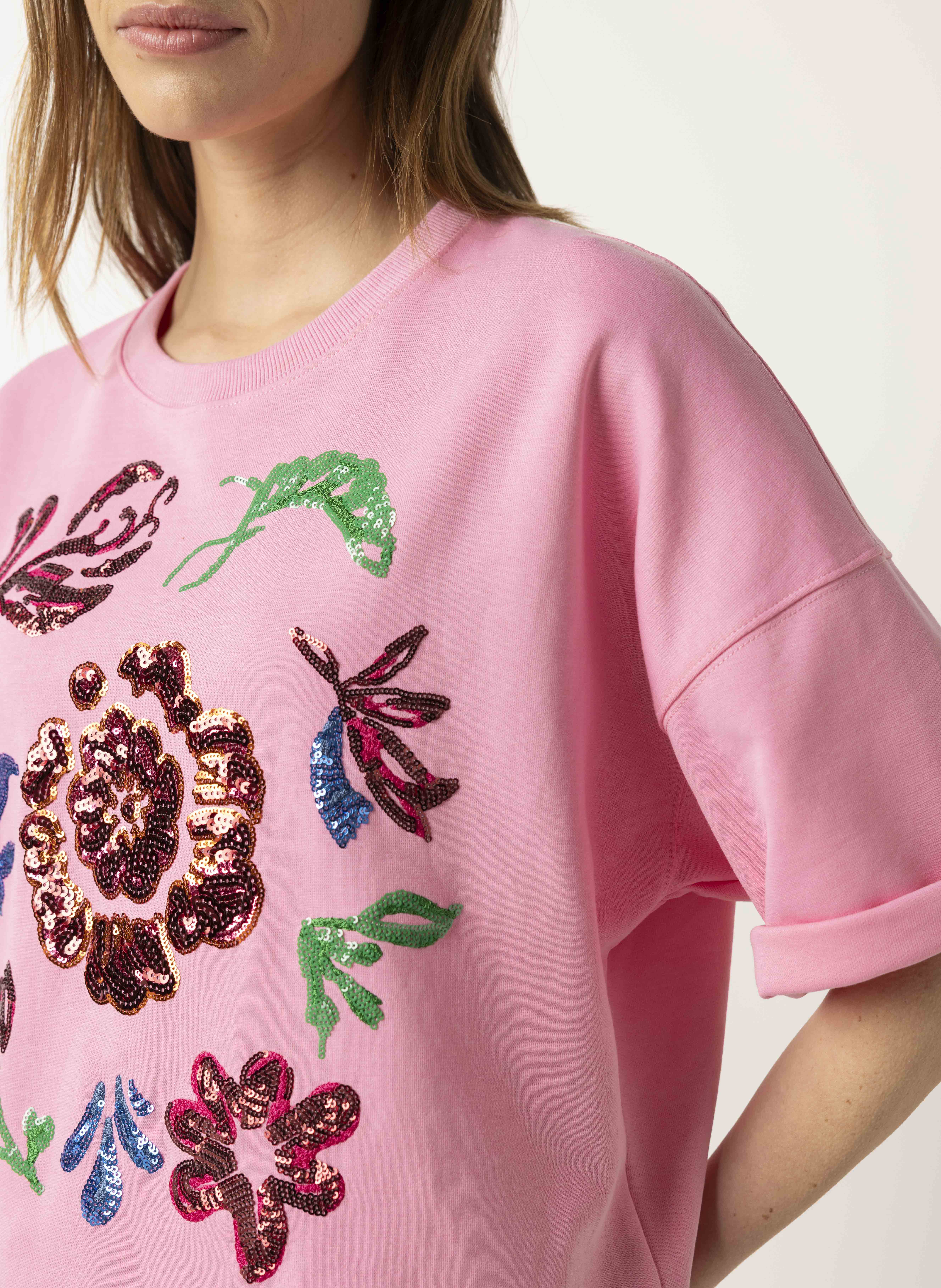 Roze sweater met bloemen | Norah Dameskleding maat 34 t/m 48