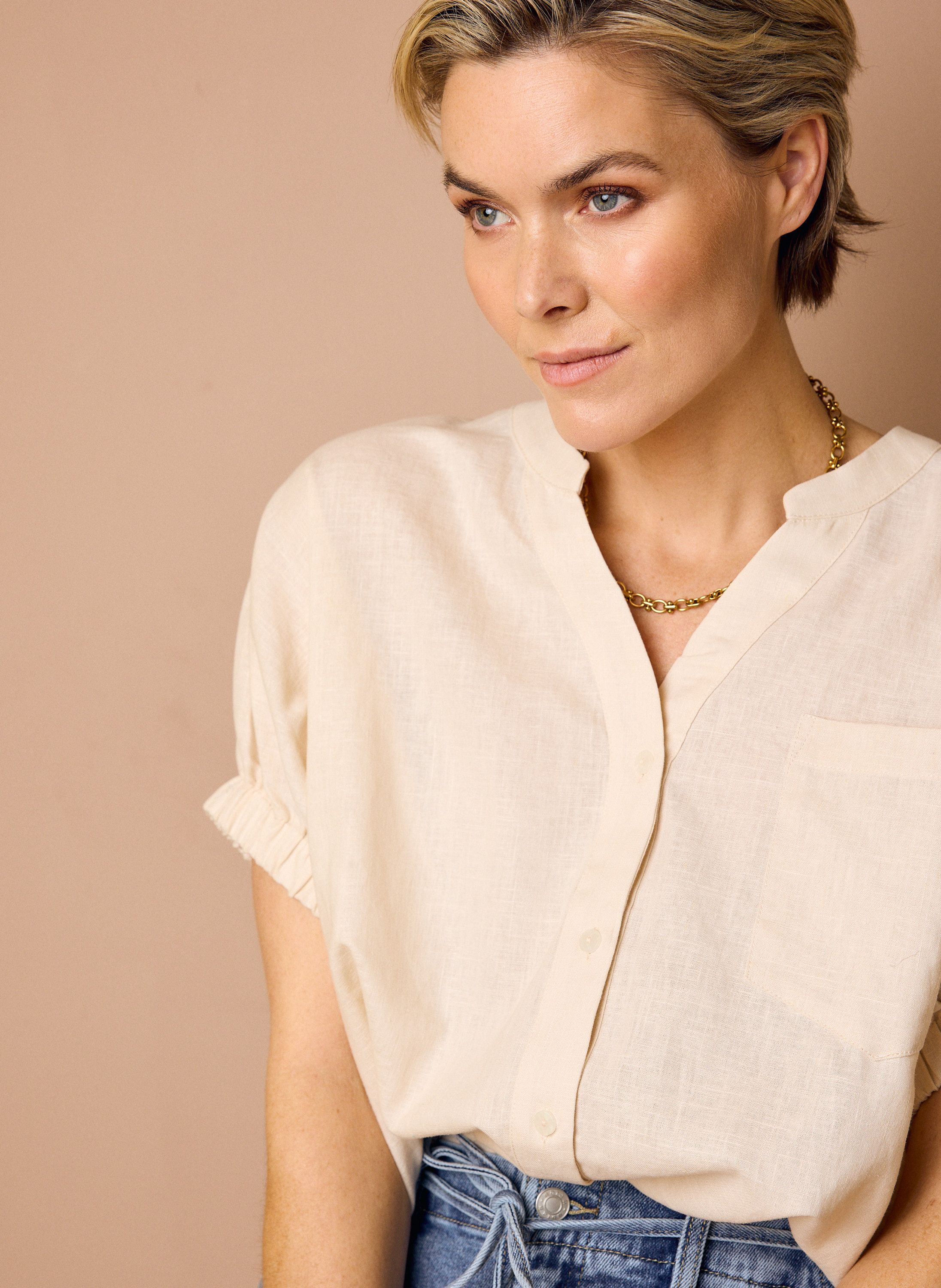 Norah Zandkleurige blouse met elastische tailleband light sand 218917-111
