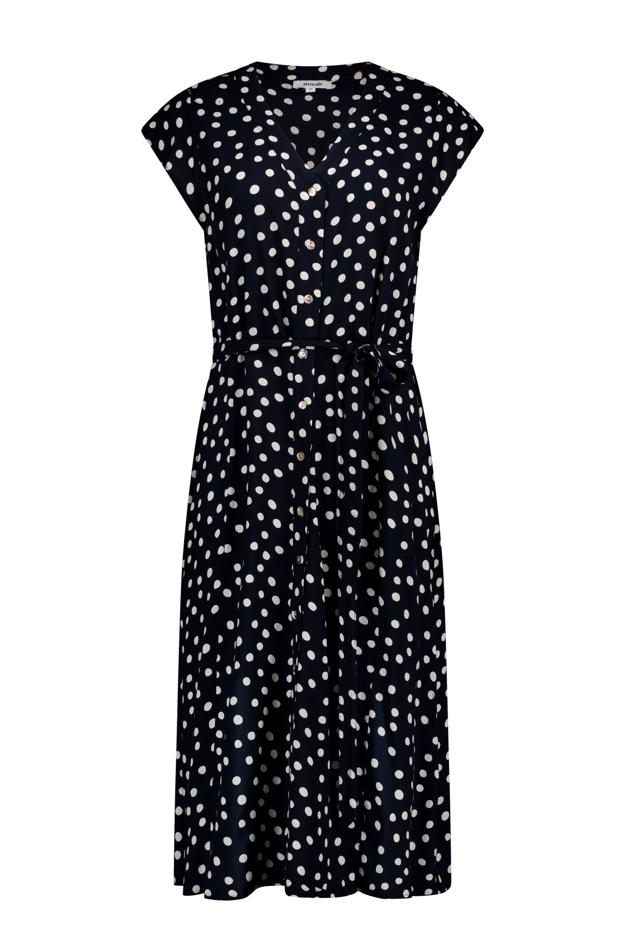 Norah Donkerblauwe midi jurk met polkadots blue/ecru 218919-441