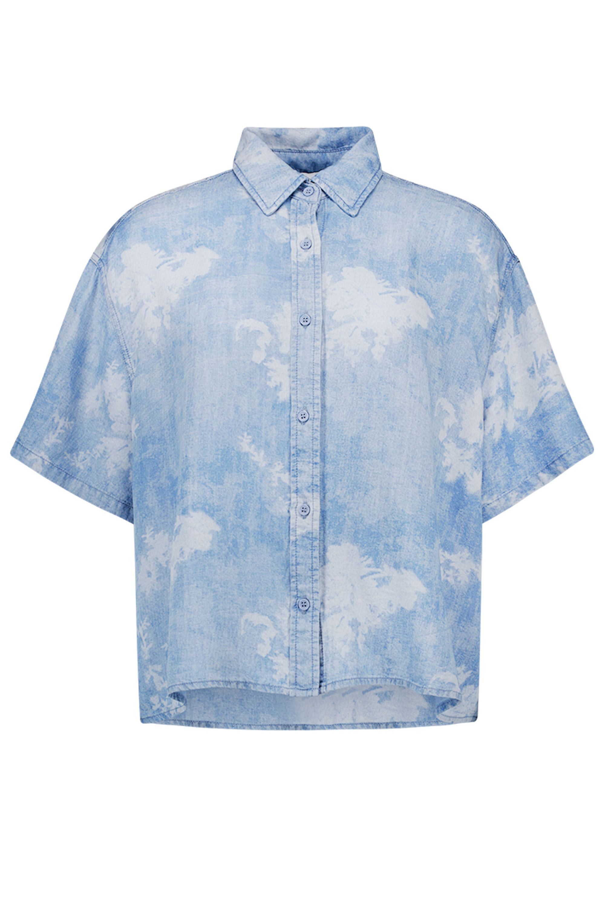 Norah Blauwe denim blouse met print denim blue 218931-472-48