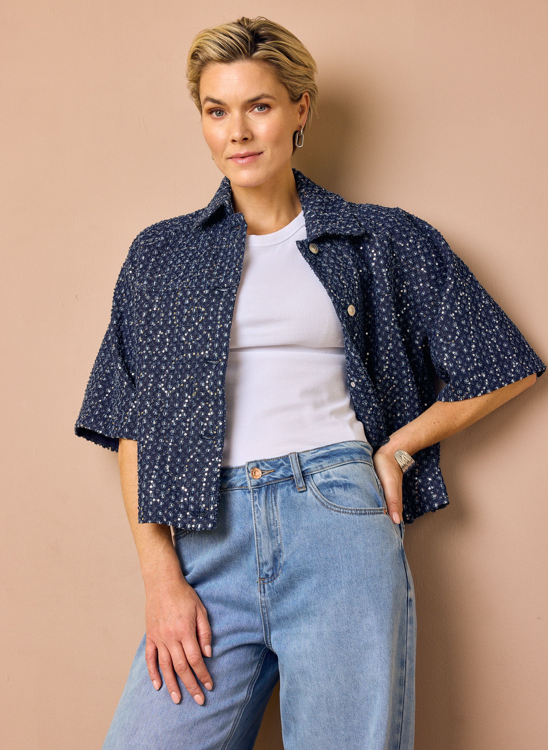 Norah Donkerblauw denim jasje met pailletten dark denim 218938-480