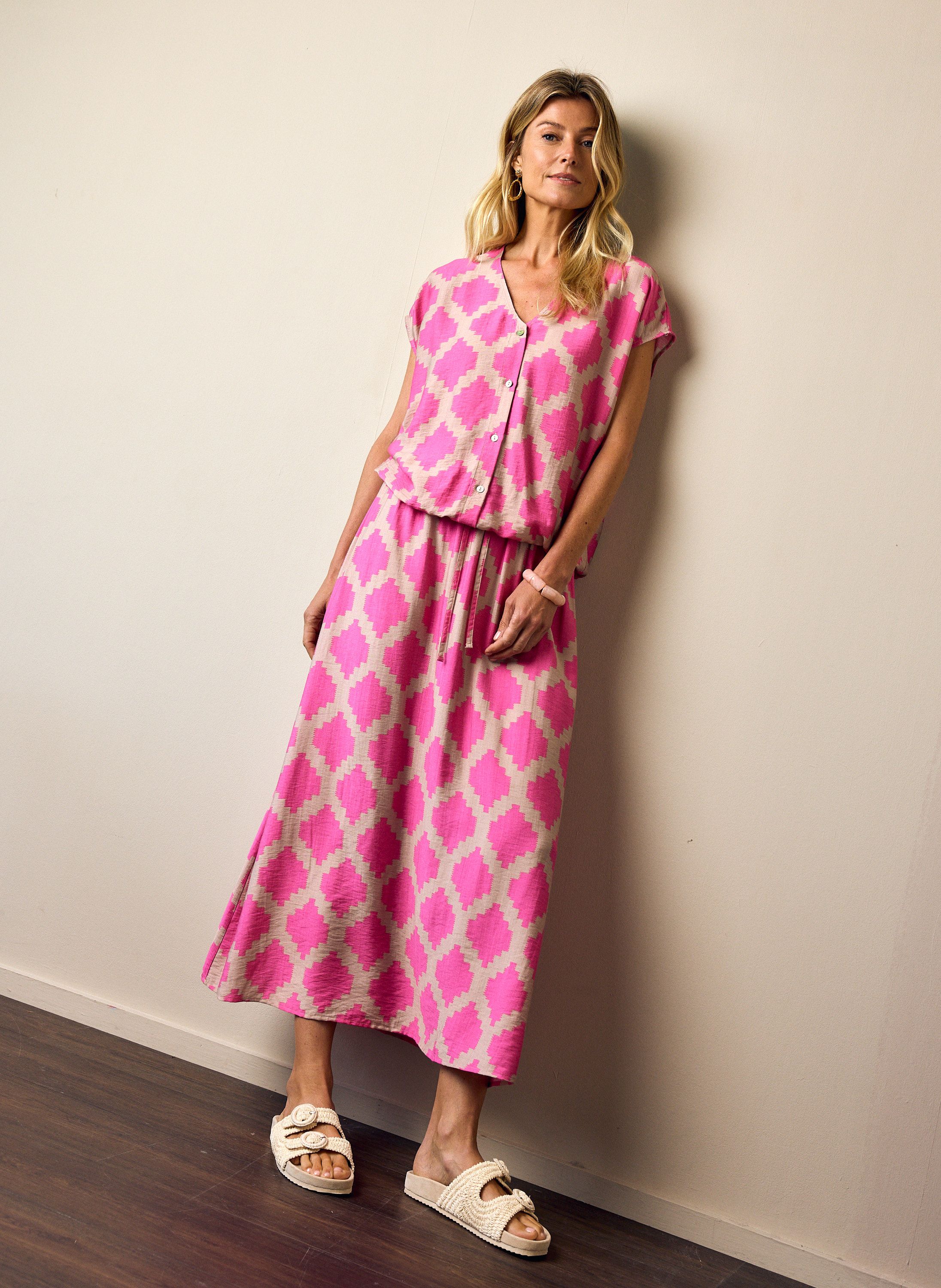Norah Roze midi rok met grafische print pink multicolor 218951-920