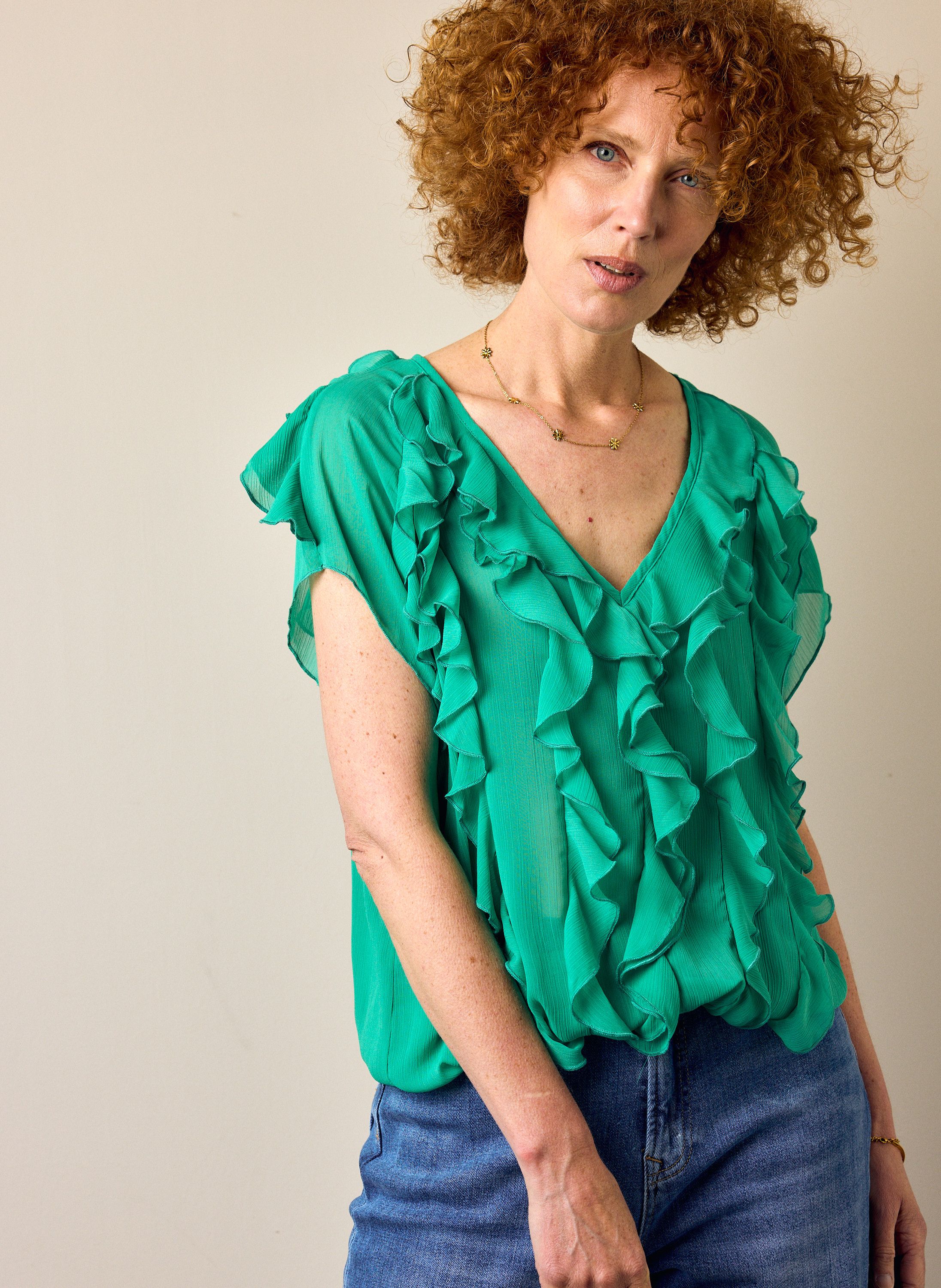 Norah Groene blouse met ruffles jade 218968-574