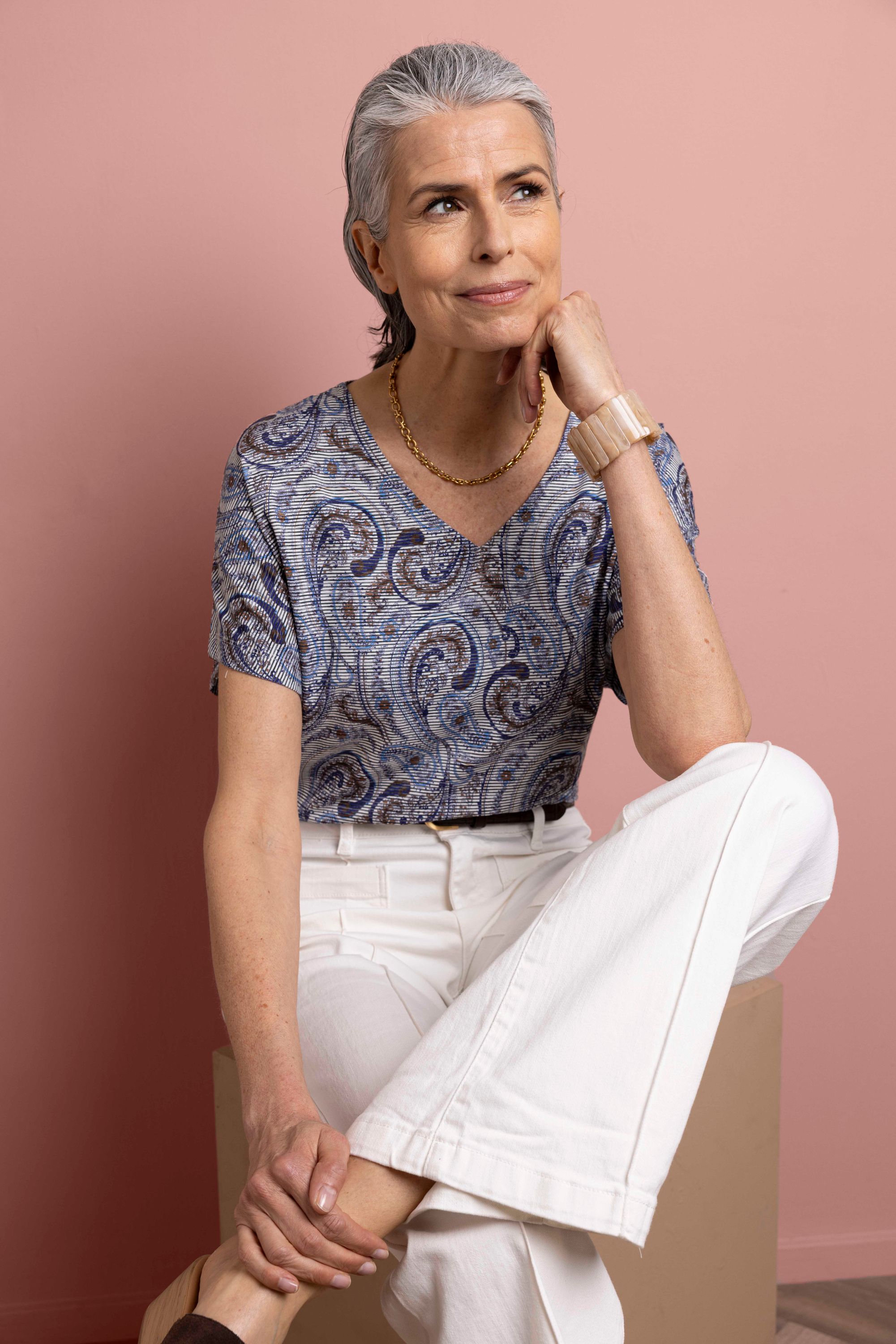 Norah Blauw shirt met paisley print blue multicolor 218973-420-44