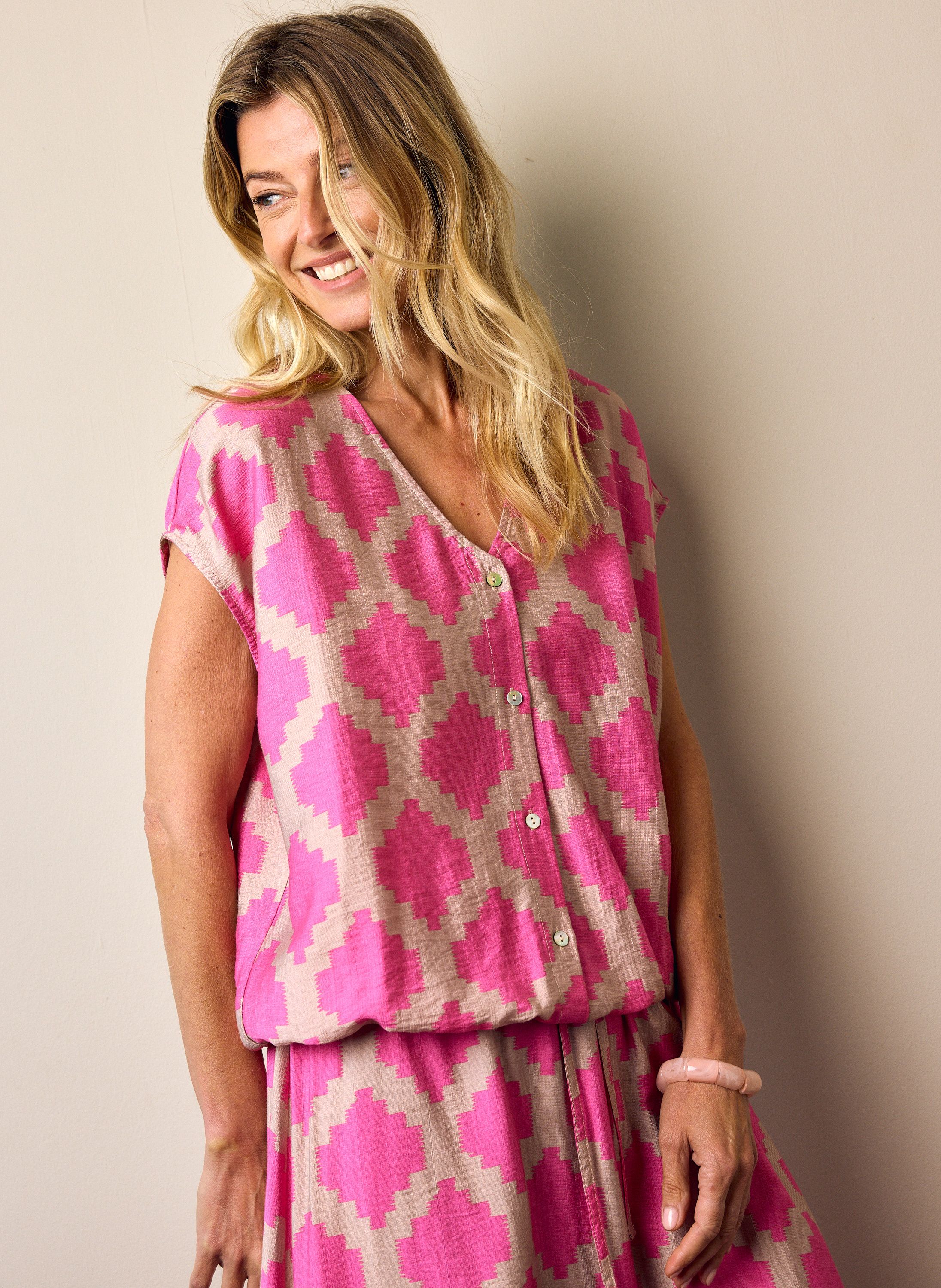 Norah Roze blouse met grafische print pink multicolor 218994-920