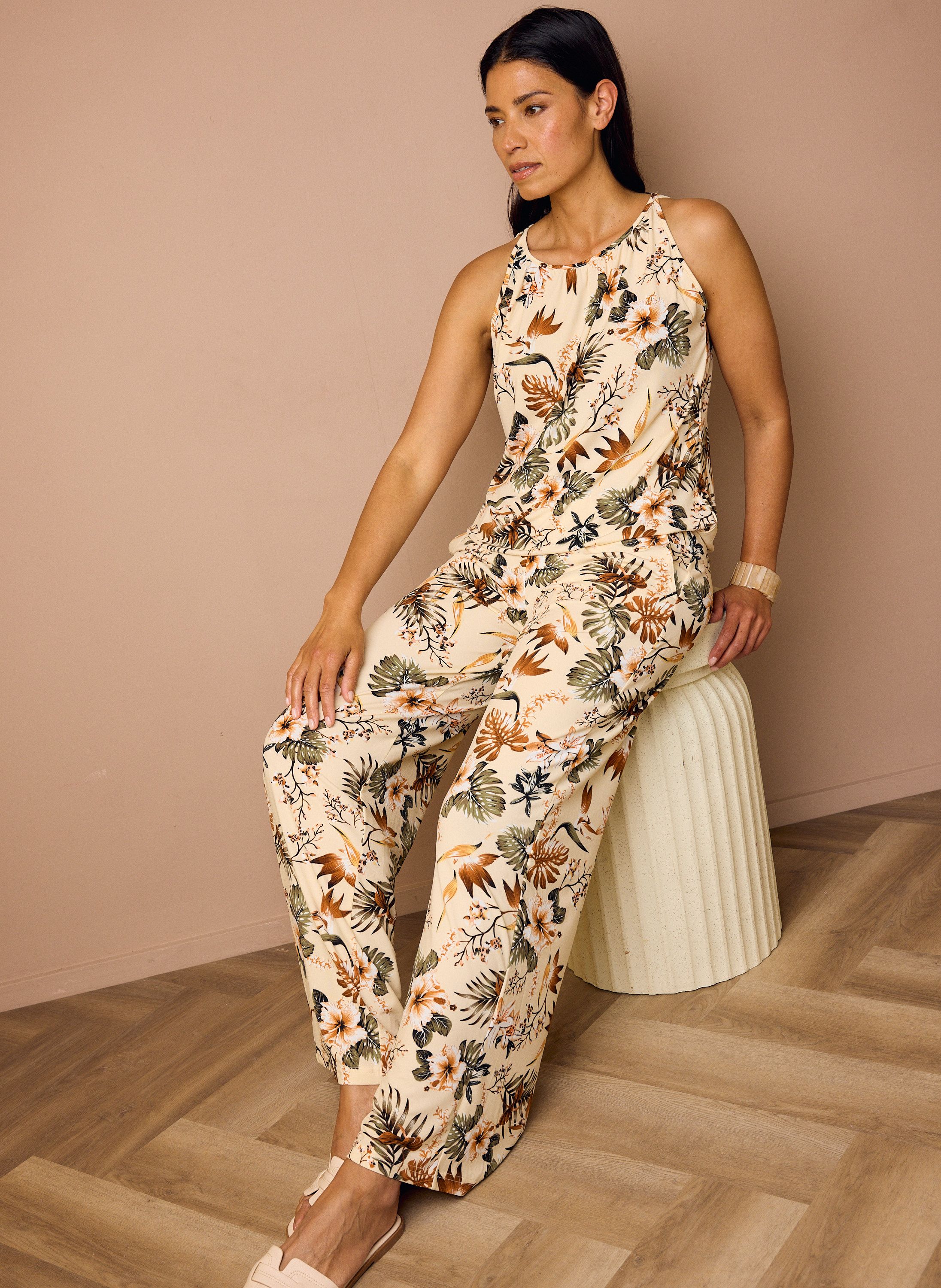 Norah Wide fit broek | Botanische print ecru multicolor 218998-122-44