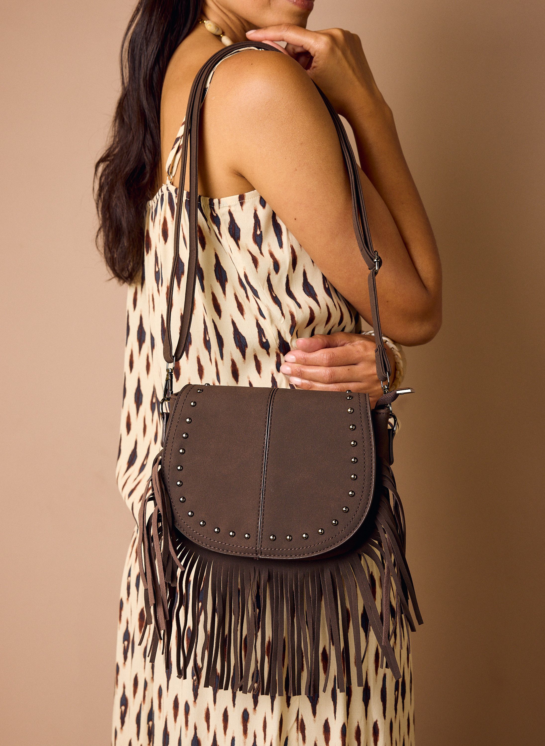 Norah Bruine schoudertas met franjes dark brown 219014-299
