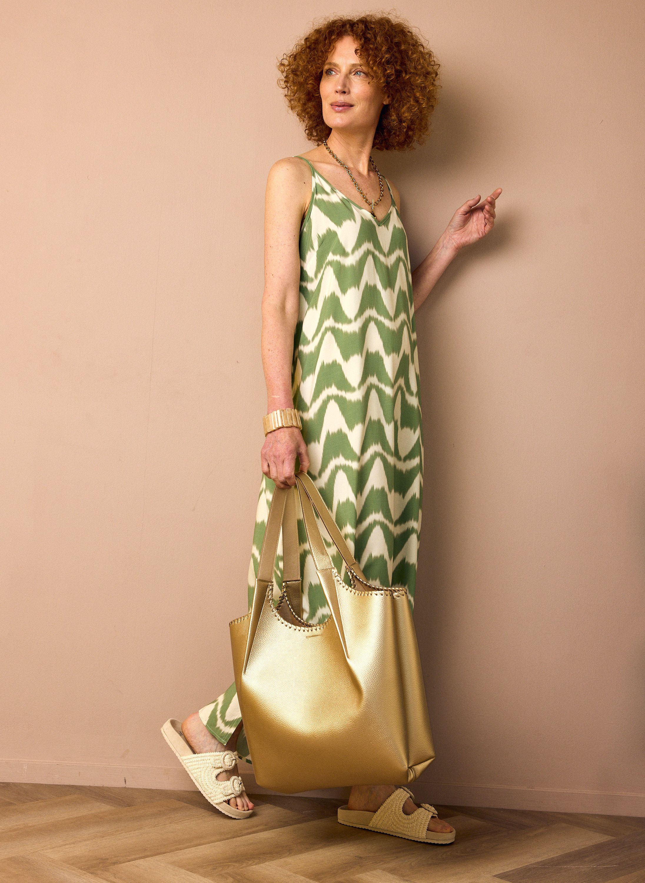 Norah Groene midi jurk met grafische print green/ecru 219018-541