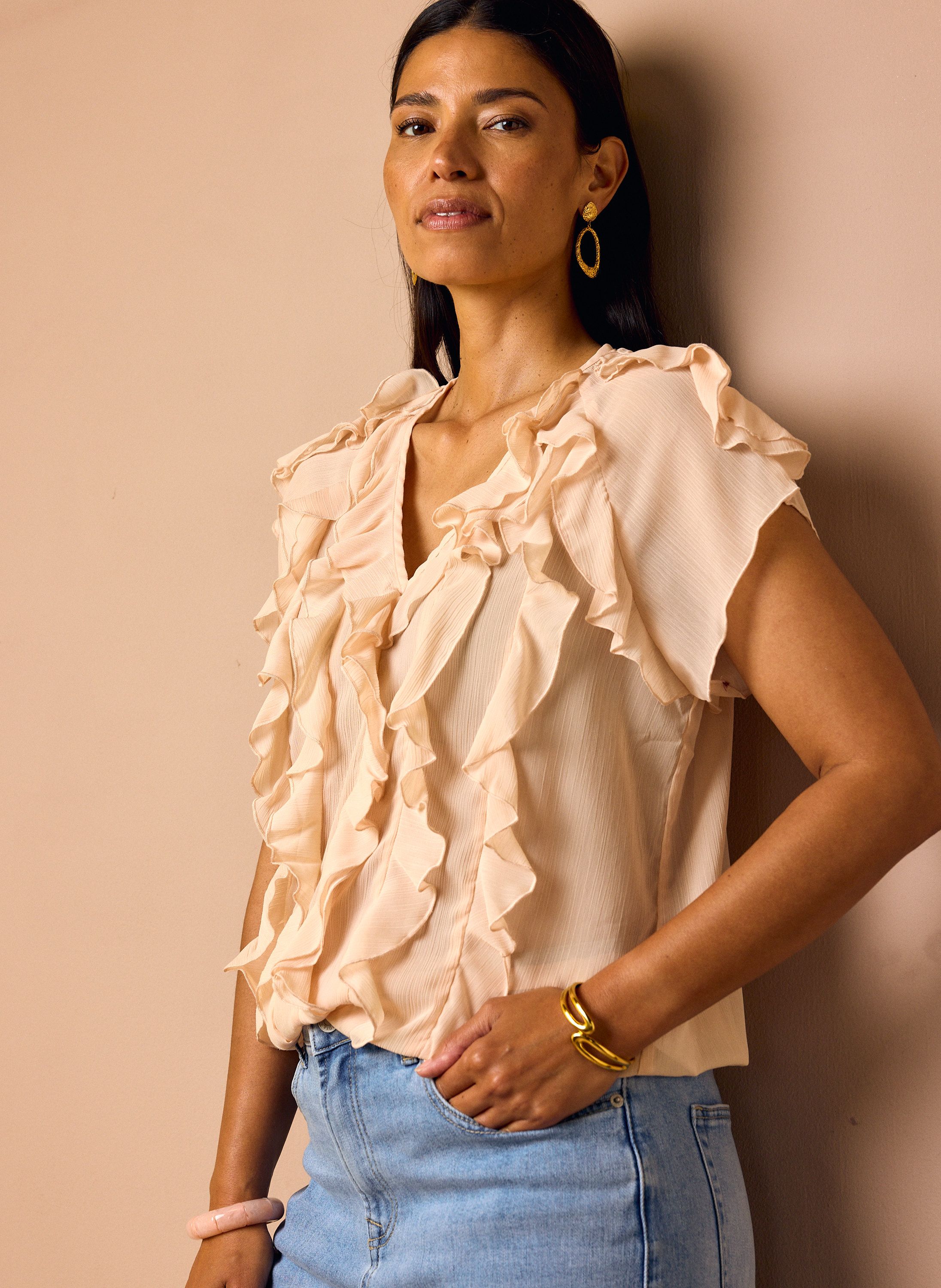 Norah Perzikkleurige ruffle top peach 219021-703