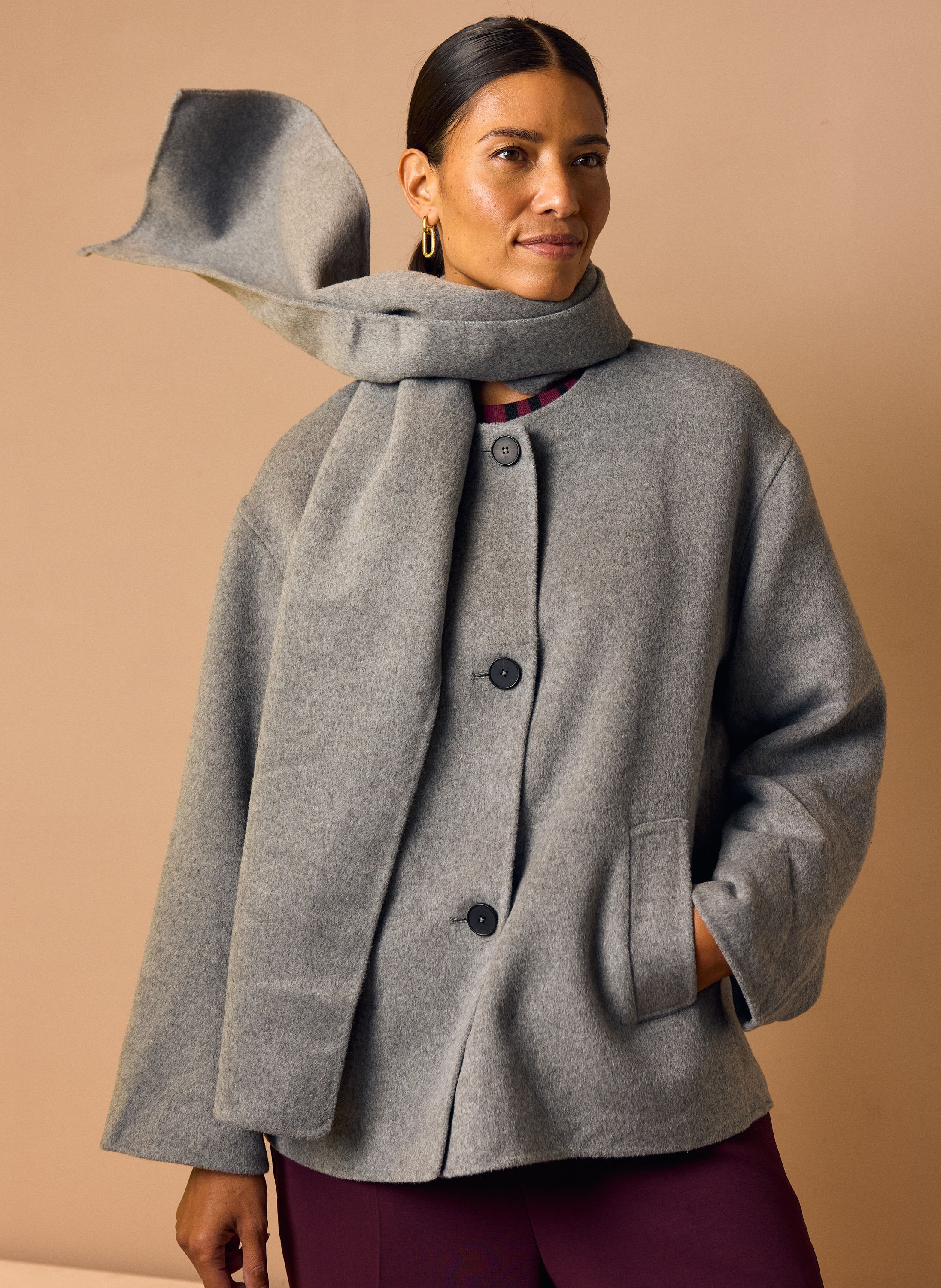 Norah Grijze jas met sjaal grey melange 219022-050