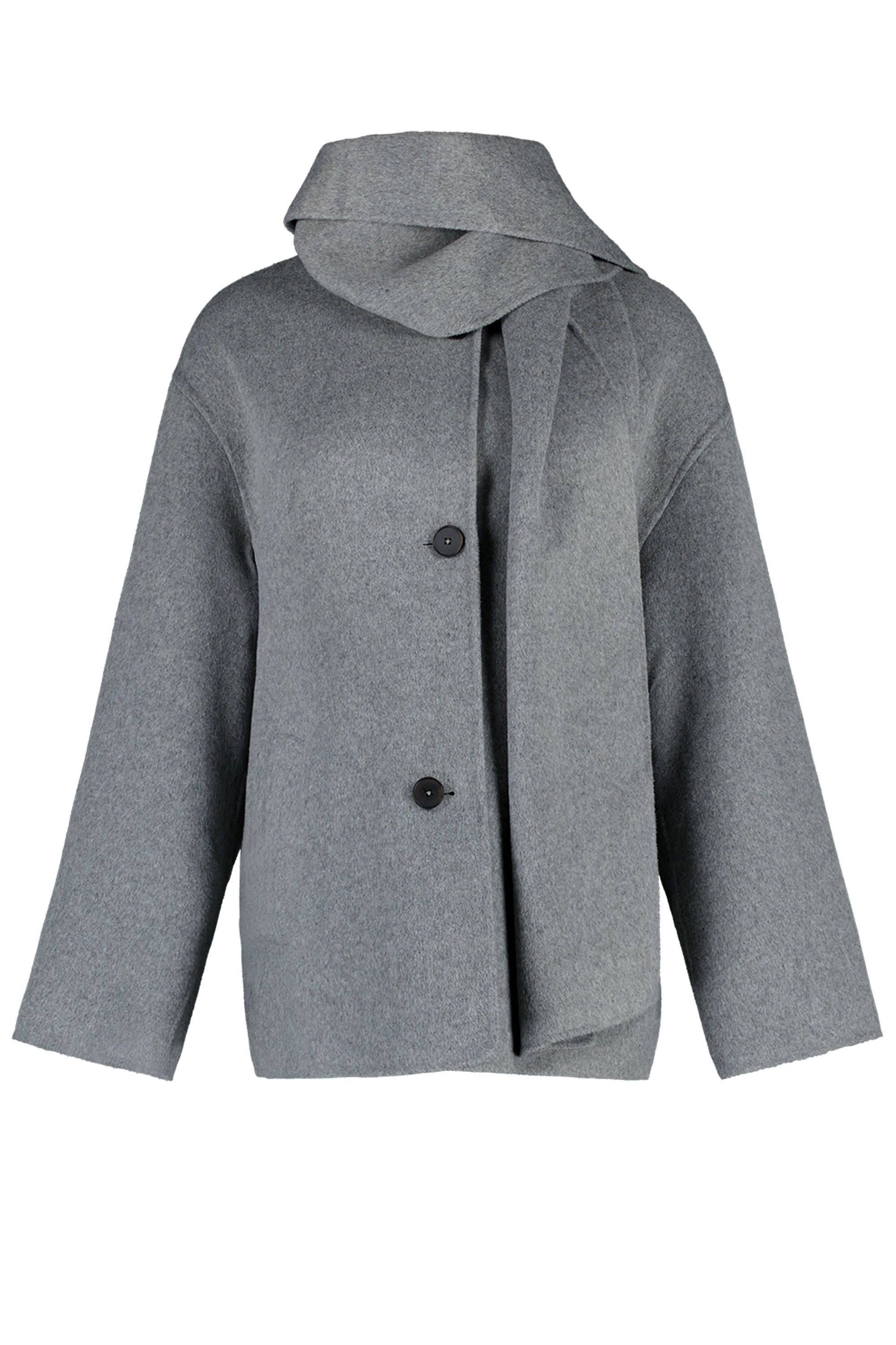 Norah Grijze jas met sjaal grey melange 219022-050