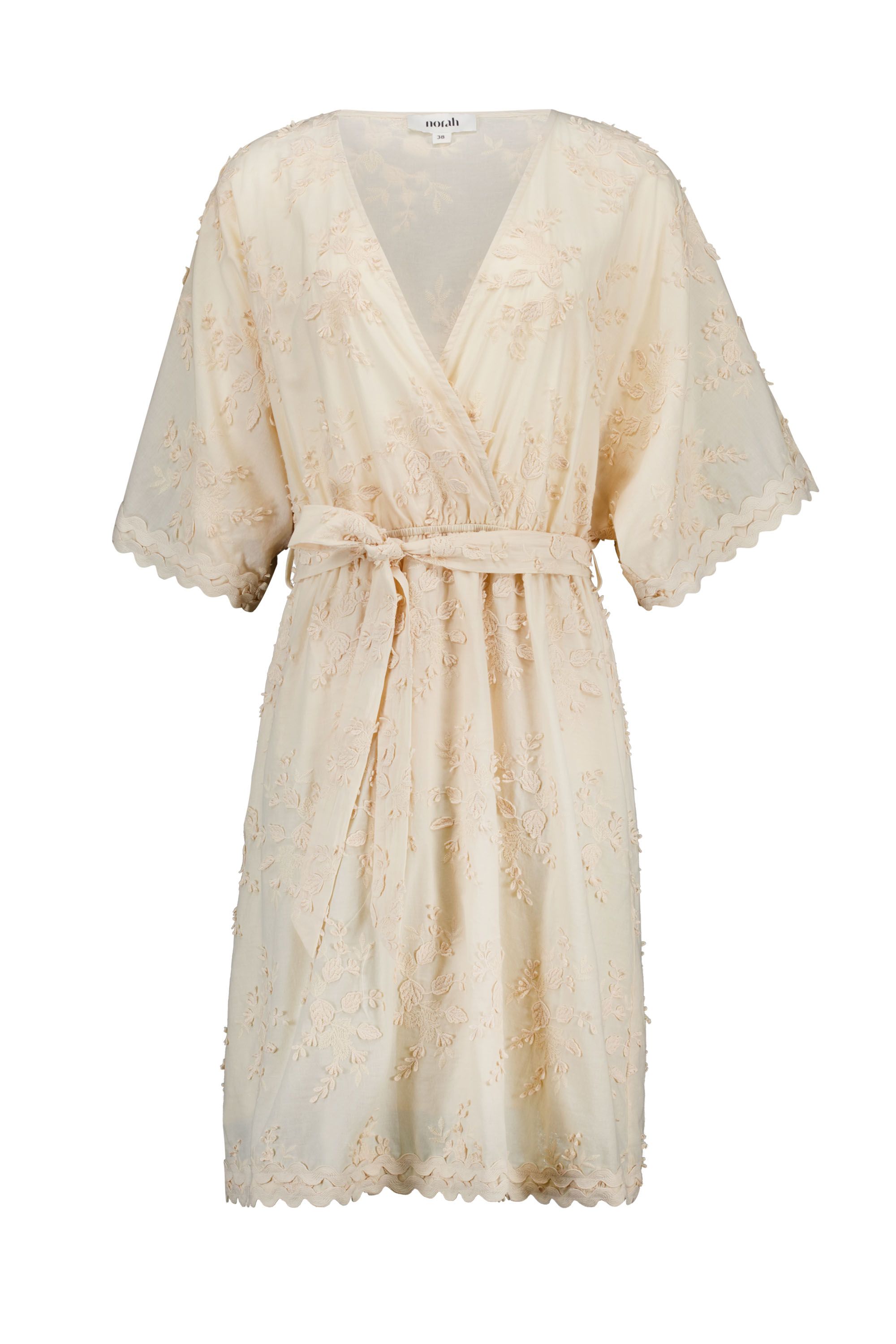 Norah Ecru midi jurk met bloemenborduursels ecru 219023-102