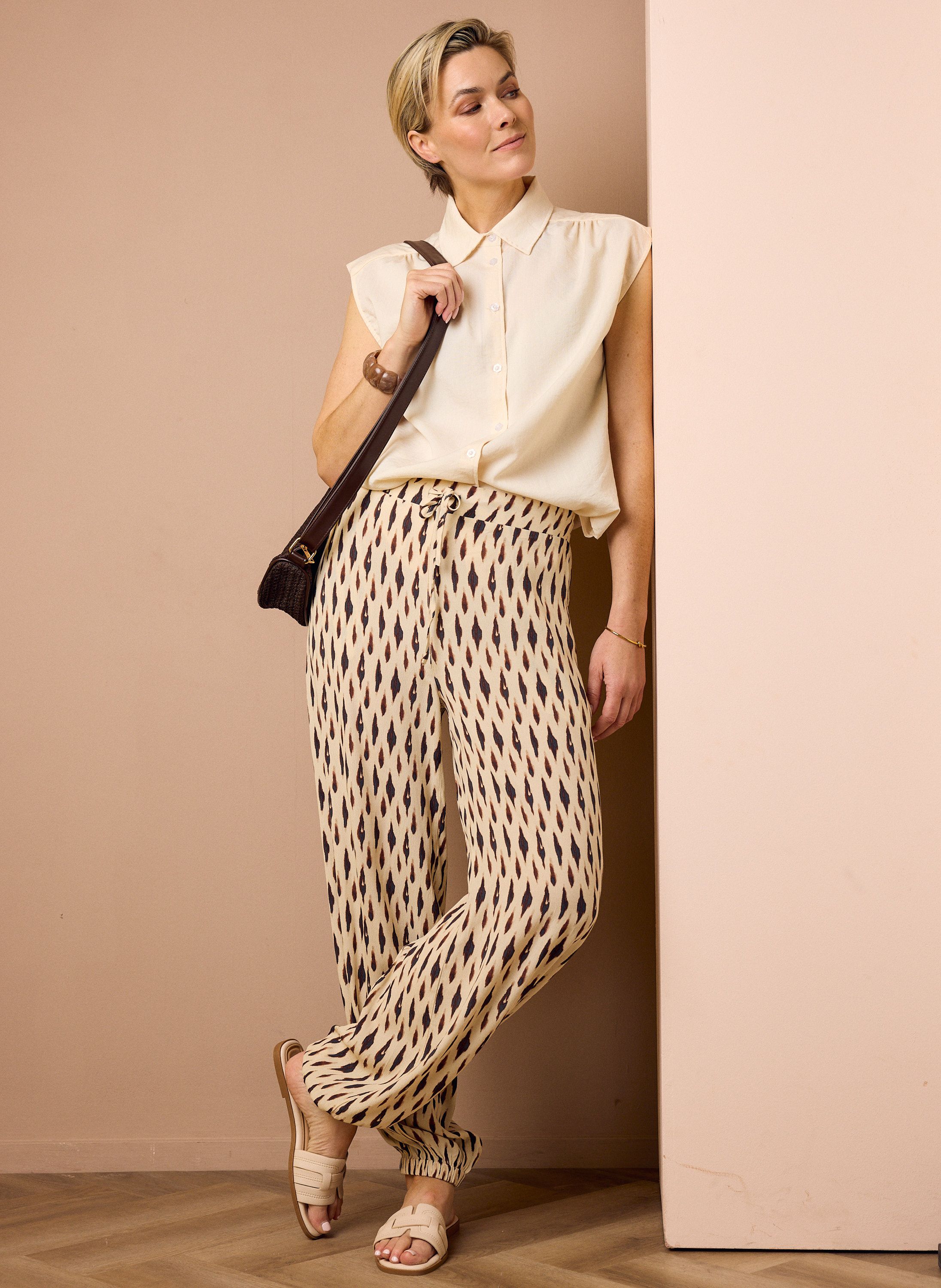 Norah Balloon fit broek | Ecru/bruin | Grafische print  219025-172-42