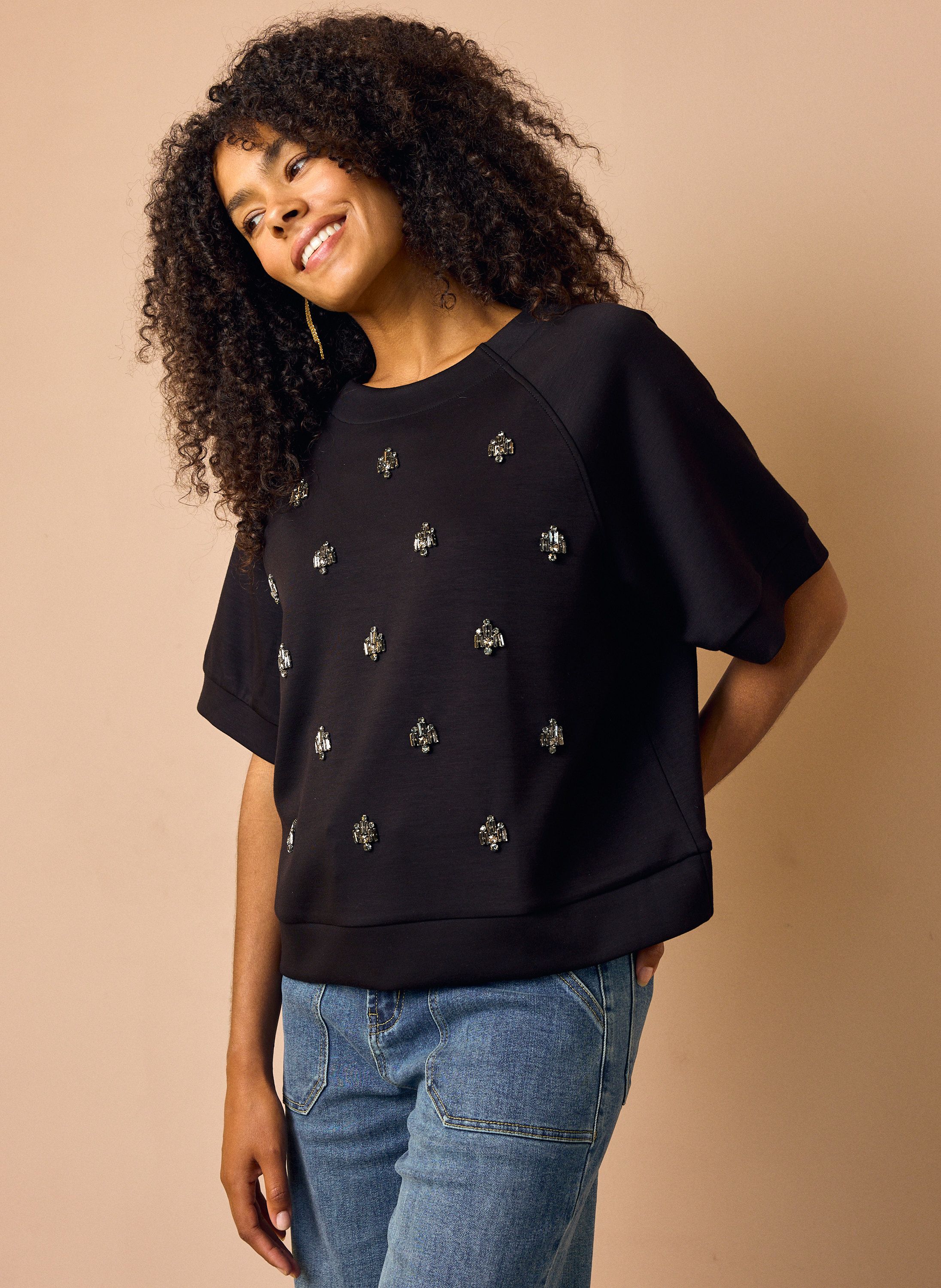 Norah Zwart shirt met steentjes black 219028-001