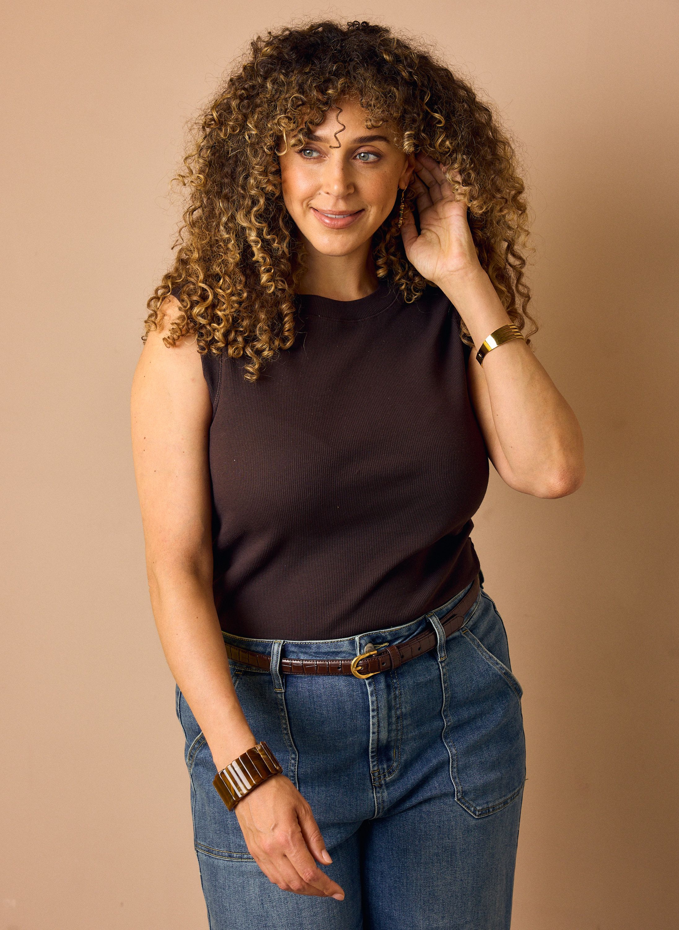 Norah Donkerbruine geribde top dark brown 219043-299